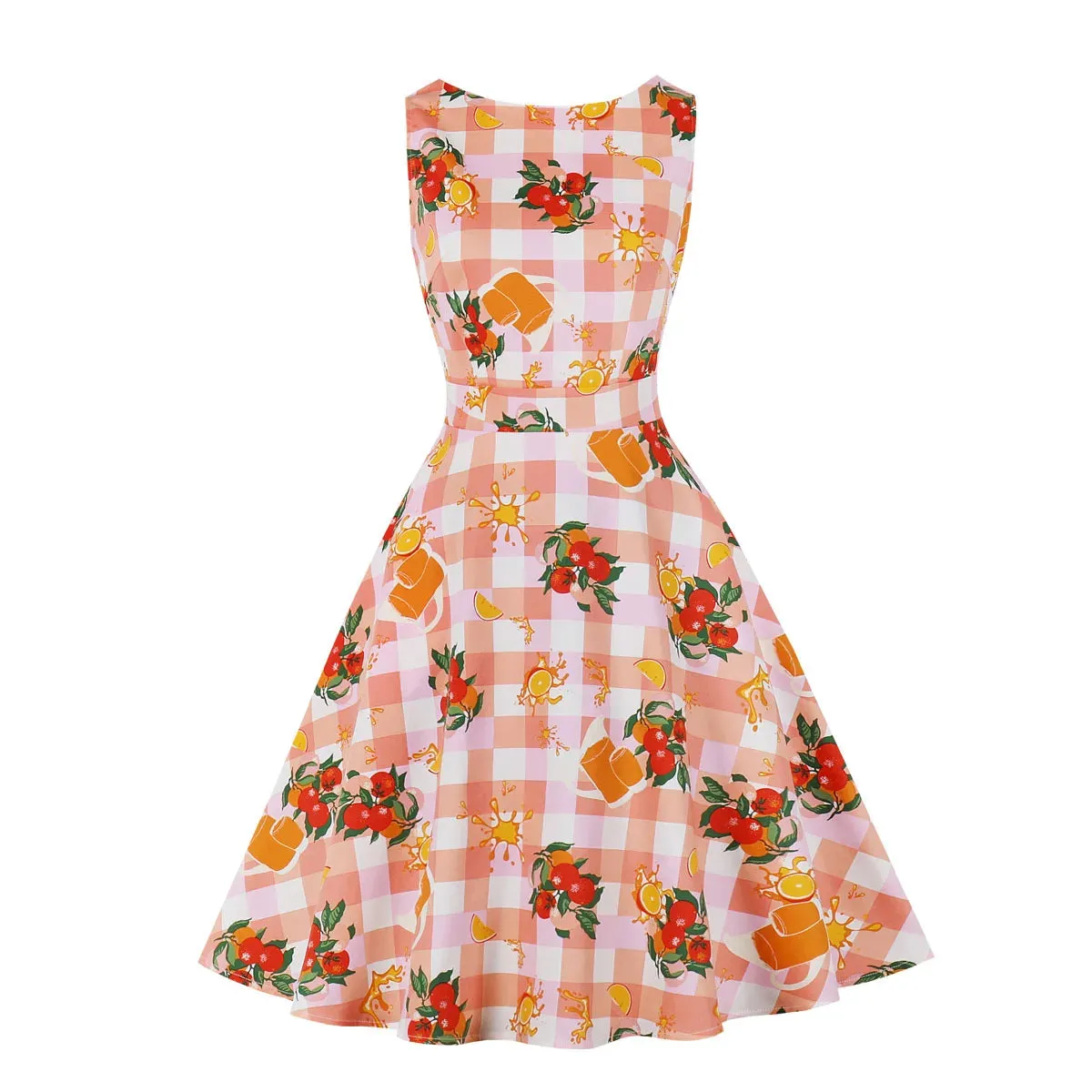 Printed Retro Bubble Skirt Midi Dress