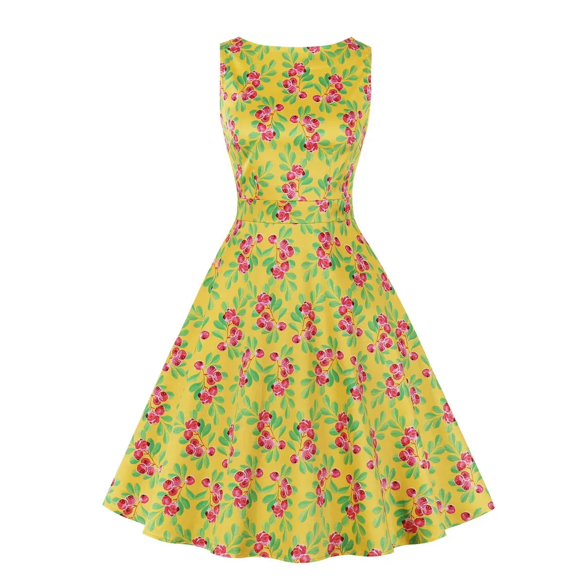 Printed Retro Bubble Skirt Midi Dress