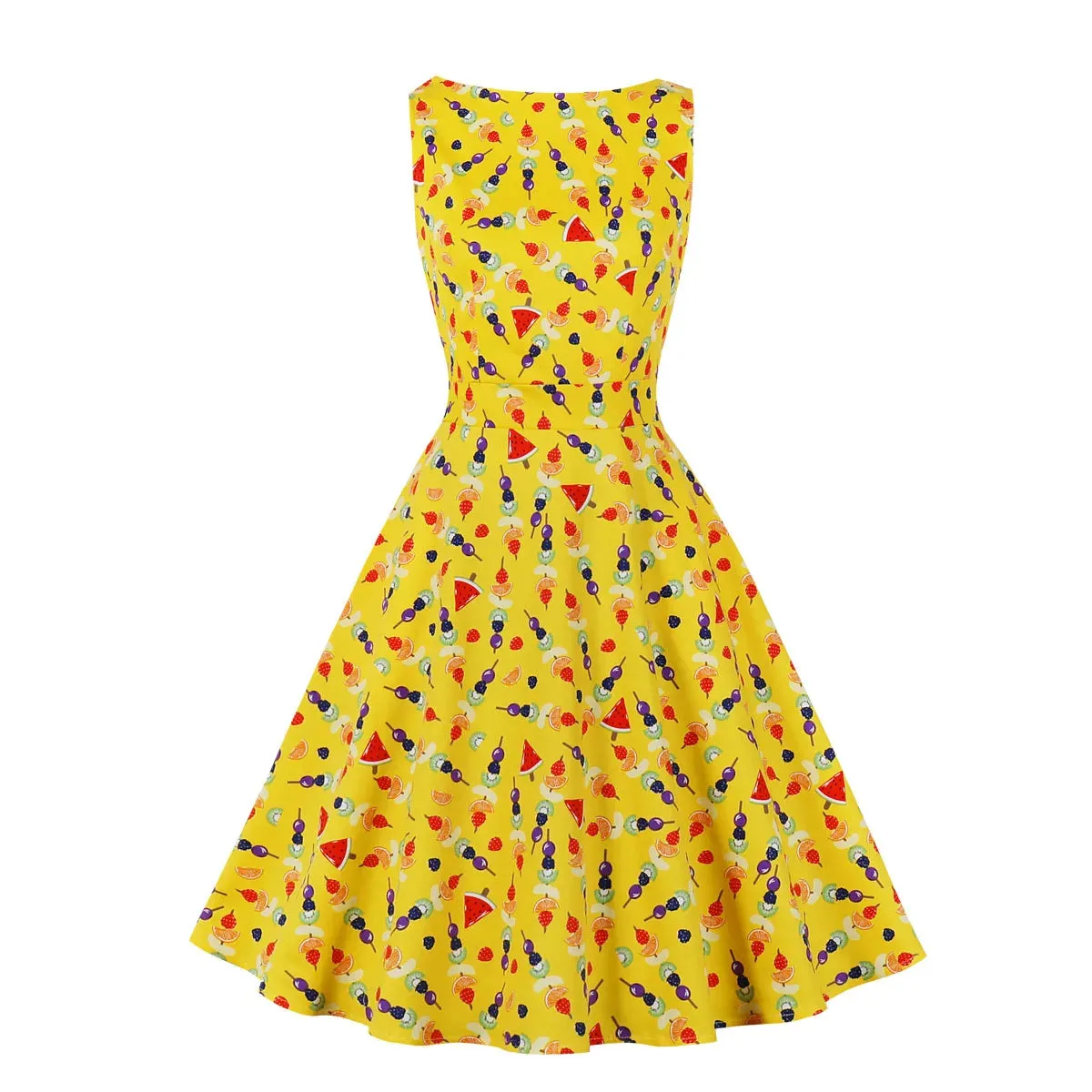 Printed Retro Bubble Skirt Midi Dress