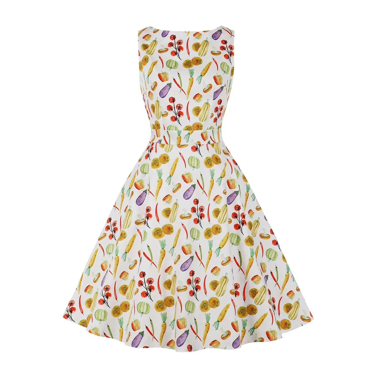 Printed Retro Bubble Skirt Midi Dress