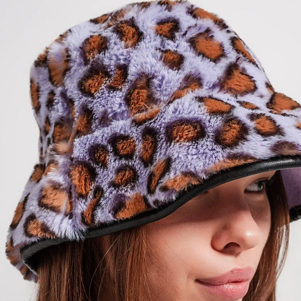 Purple Bucket Hat in Animal Print