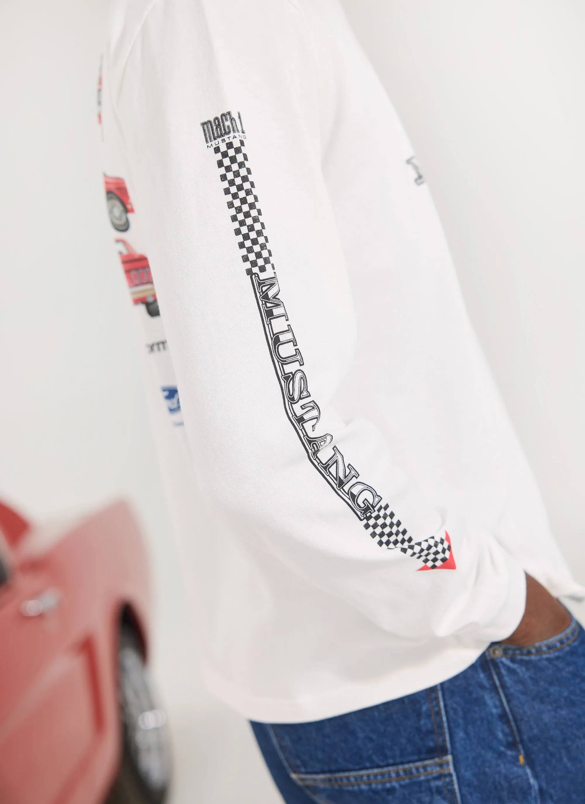 Raceway '69 Mustang Long Sleeve T Shirt | Percival x Ford | White