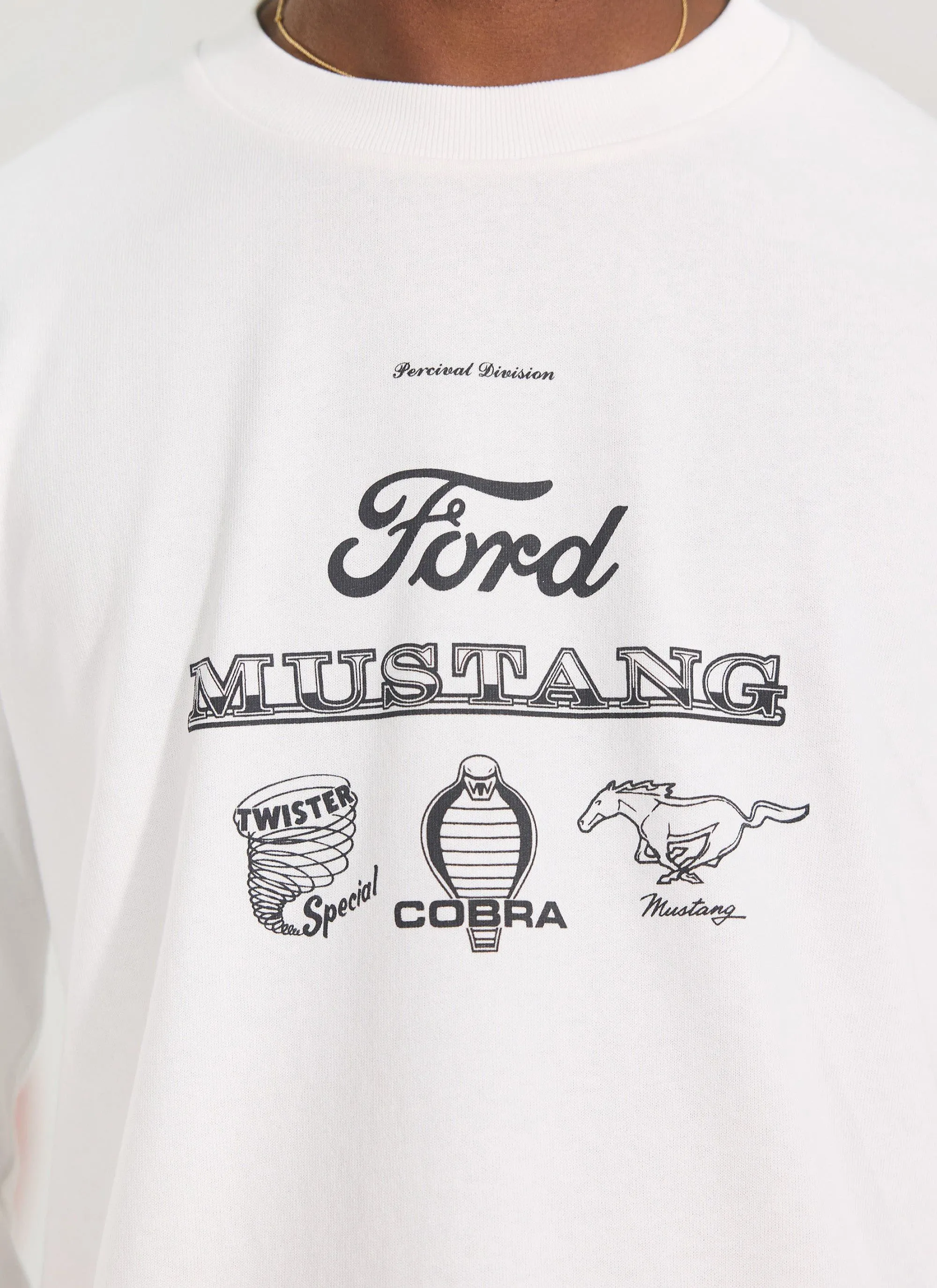 Raceway '69 Mustang Long Sleeve T Shirt | Percival x Ford | White