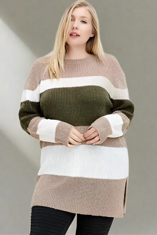 Reborn J Plus Sweater Tunic Dress - Taupe Olive