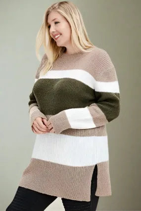 Reborn J Plus Sweater Tunic Dress - Taupe Olive