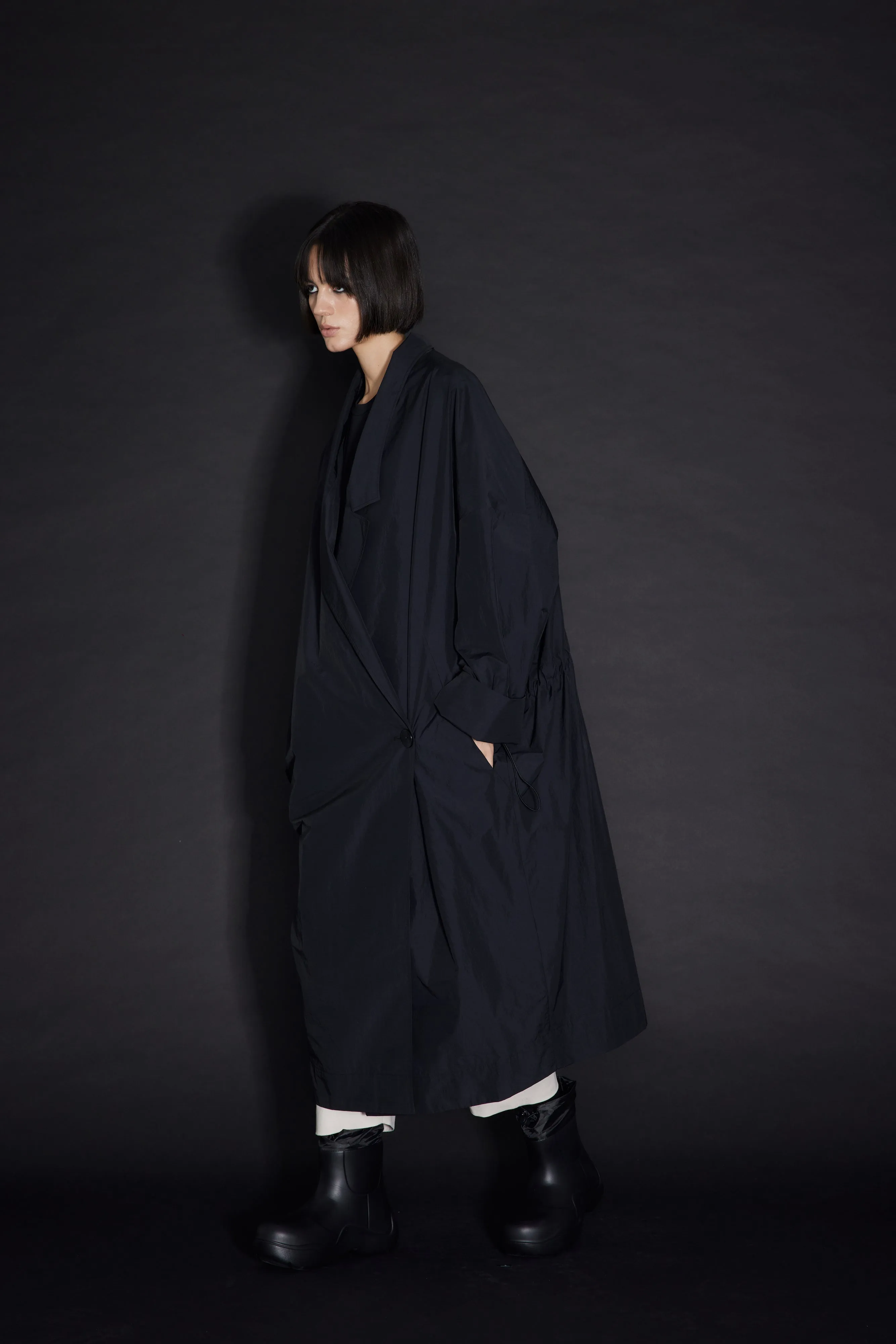 Recycled nylon oversized coat