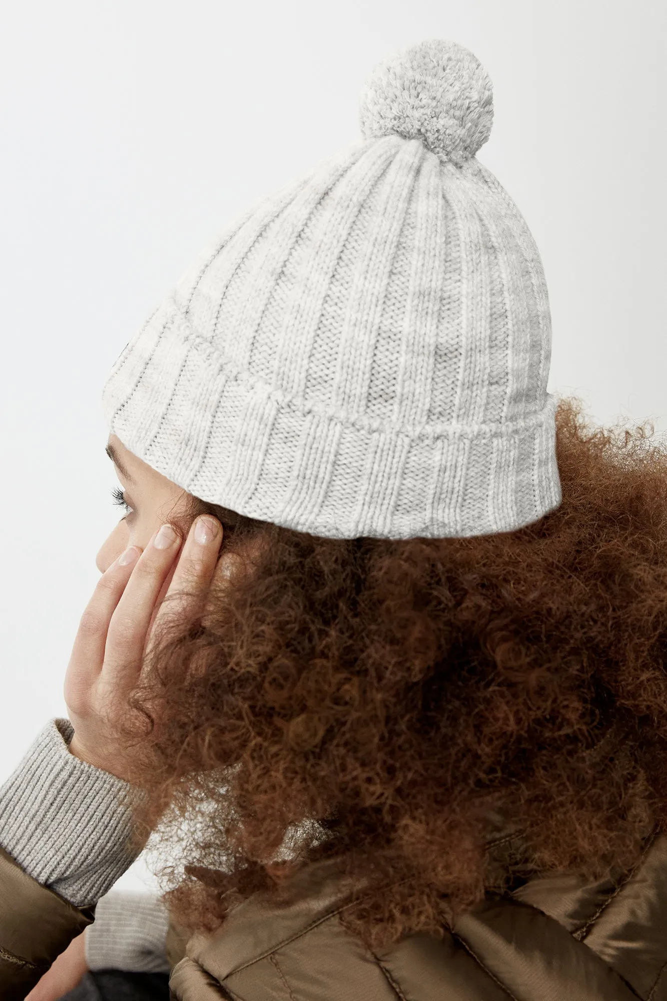 Rib Pom Beanie Cashmere - Mist Grey