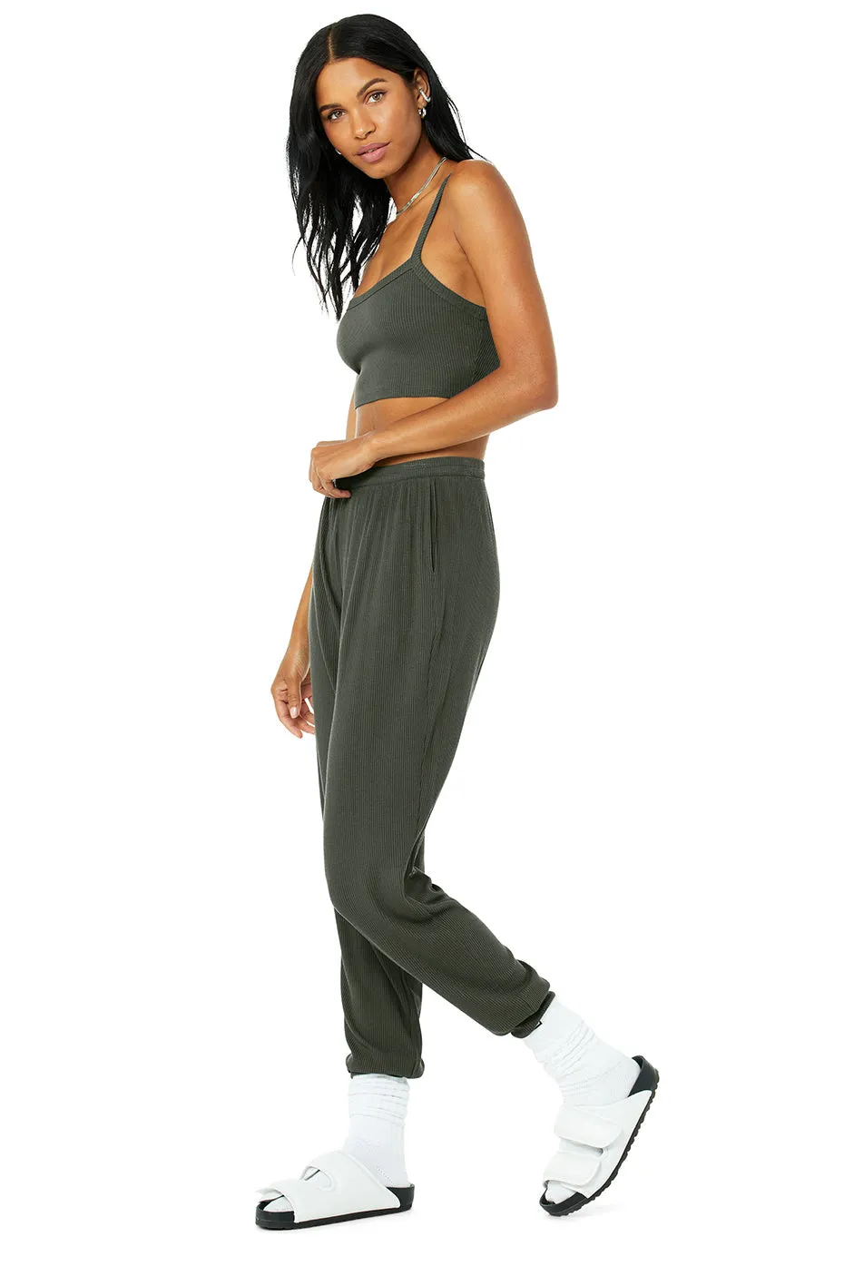 Ribbed Crop Whisper Bra Tank & High-Waist Ribbed Whisper Pant Set