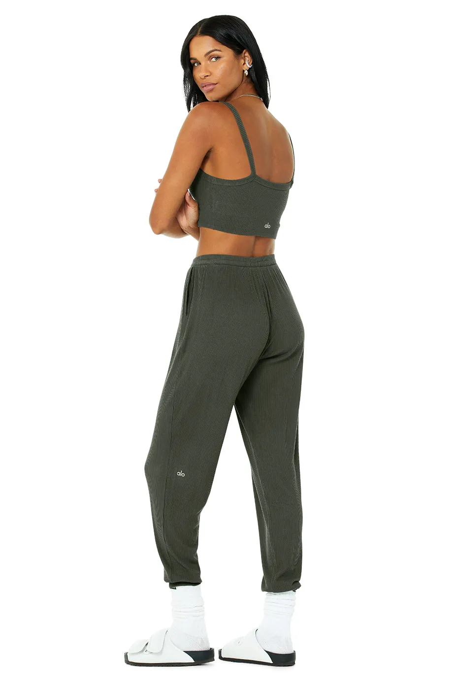 Ribbed Crop Whisper Bra Tank & High-Waist Ribbed Whisper Pant Set