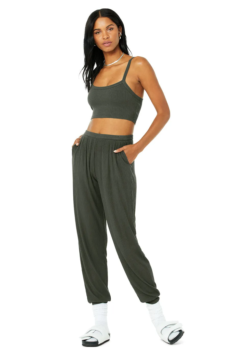 Ribbed Crop Whisper Bra Tank & High-Waist Ribbed Whisper Pant Set