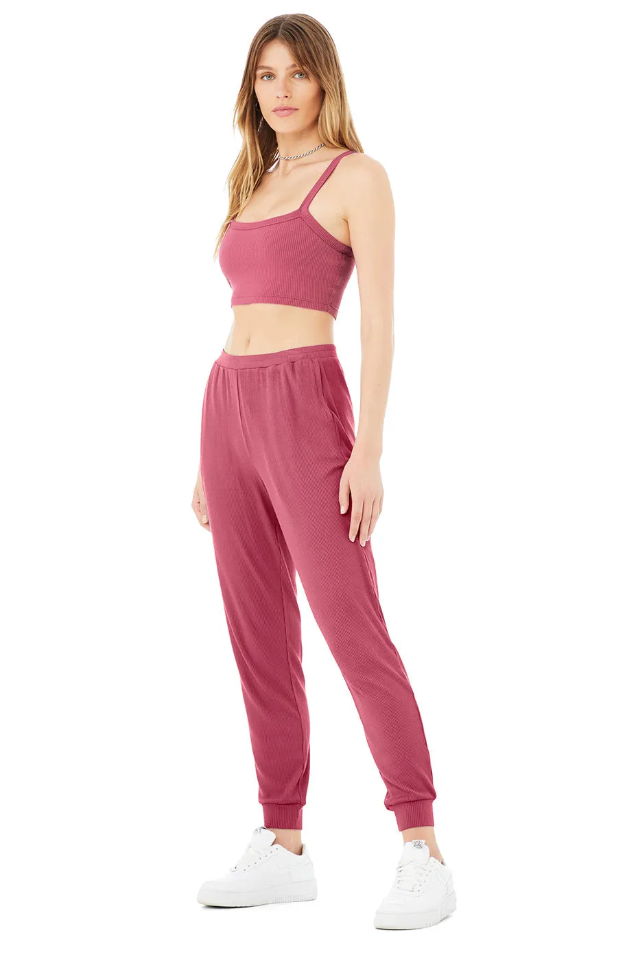 Ribbed Crop Whisper Bra Tank & High-Waist Ribbed Whisper Pant Set