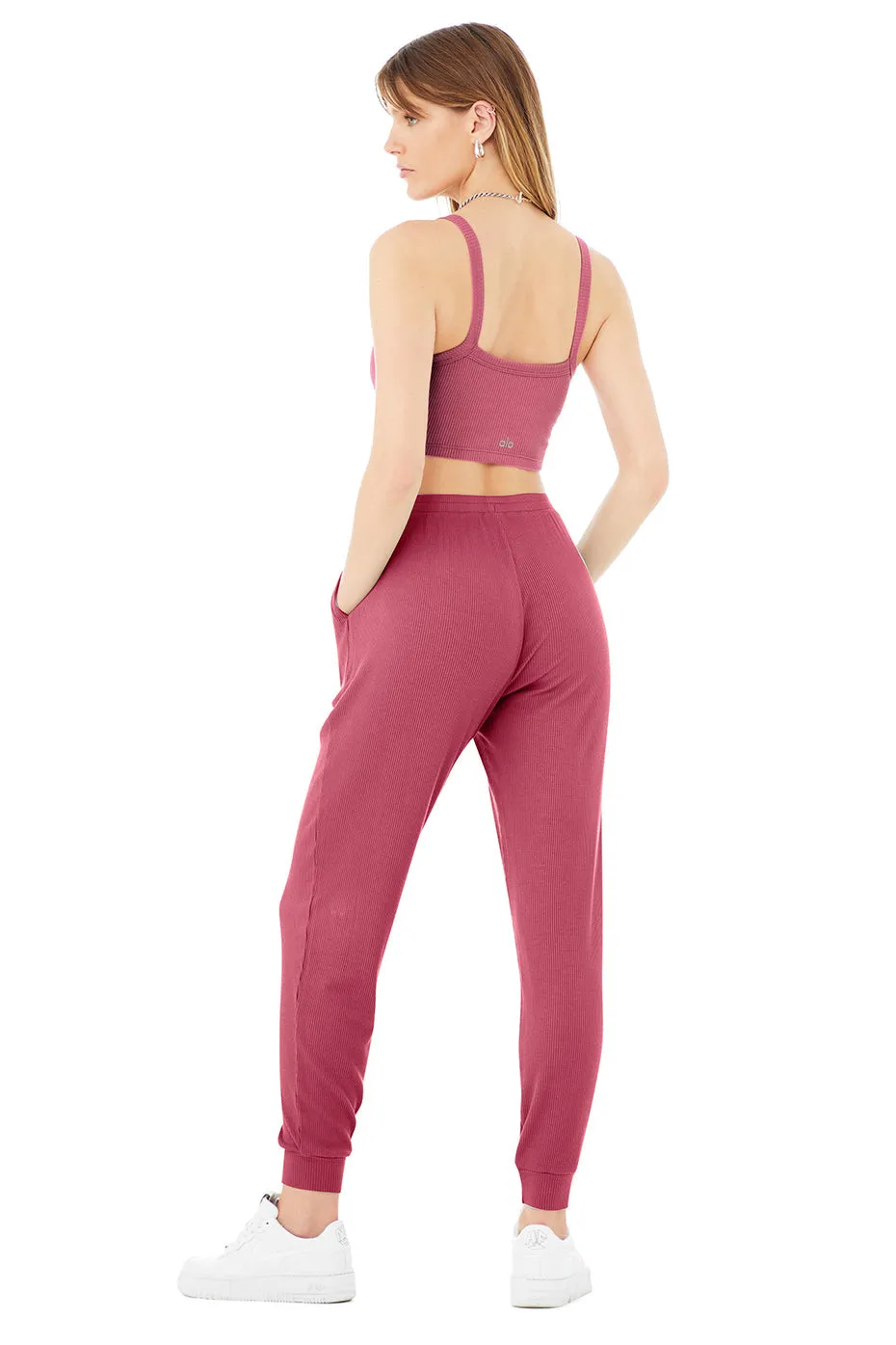 Ribbed Crop Whisper Bra Tank & High-Waist Ribbed Whisper Pant Set