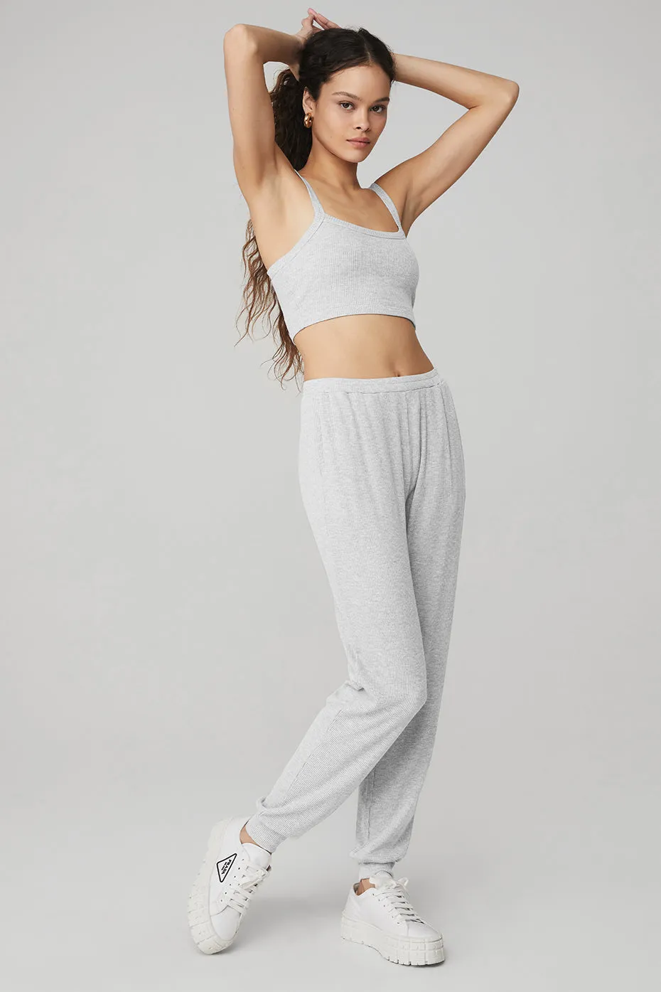 Ribbed Crop Whisper Bra Tank & High-Waist Ribbed Whisper Pant Set