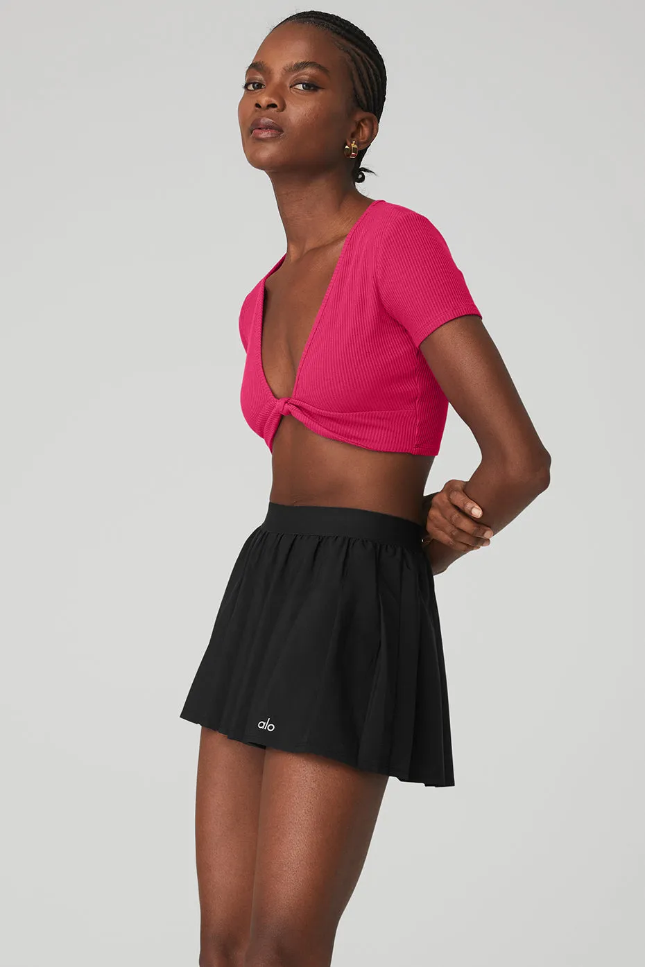 Ribbed Knotty Short Sleeve - Magenta Crush