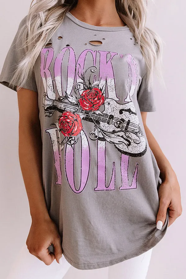 Rock And Roll Distressed Boyfriend Tee In Grey