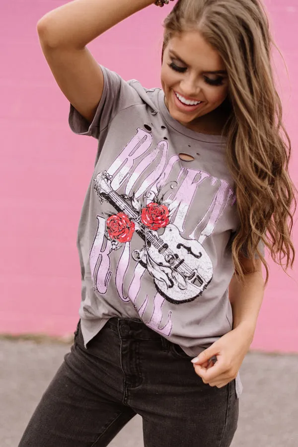 Rock And Roll Distressed Boyfriend Tee In Grey