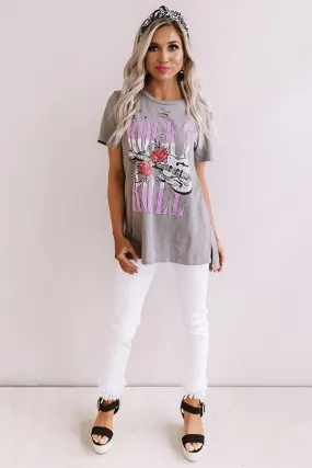 Rock And Roll Distressed Boyfriend Tee In Grey