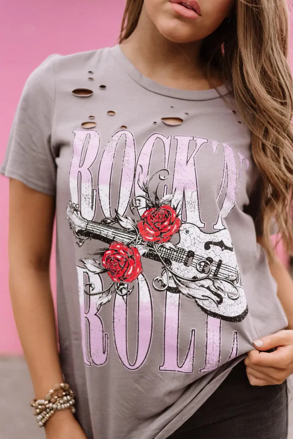 Rock And Roll Distressed Boyfriend Tee In Grey