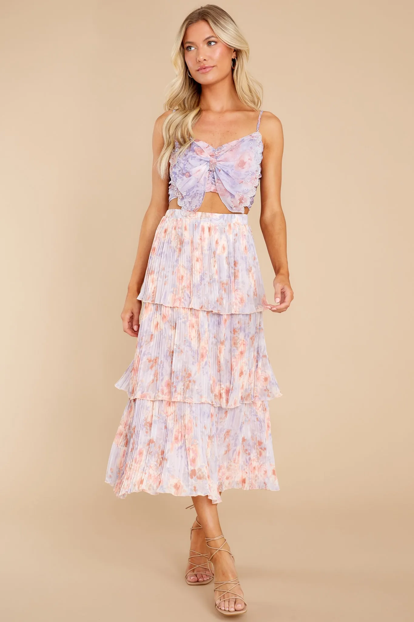 Rose Lavender Watercolor Midi Skirt