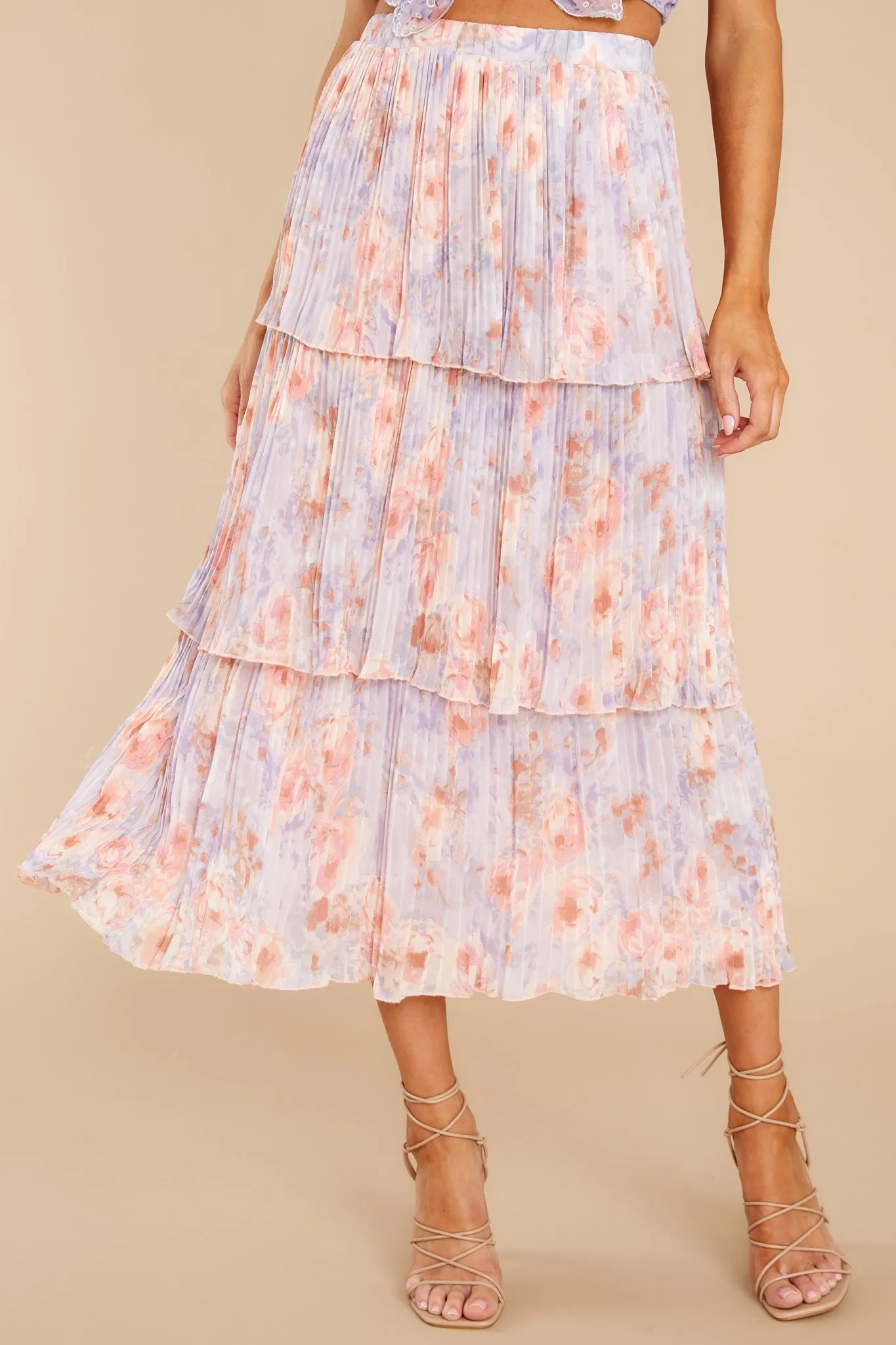 Rose Lavender Watercolor Midi Skirt