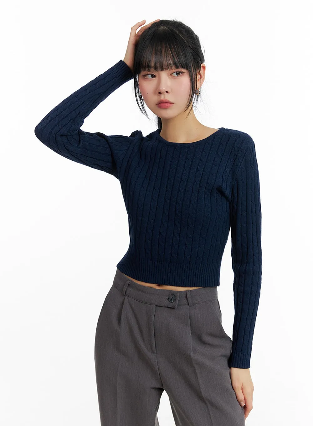 Round Neck Cable Knit Sweater IF402