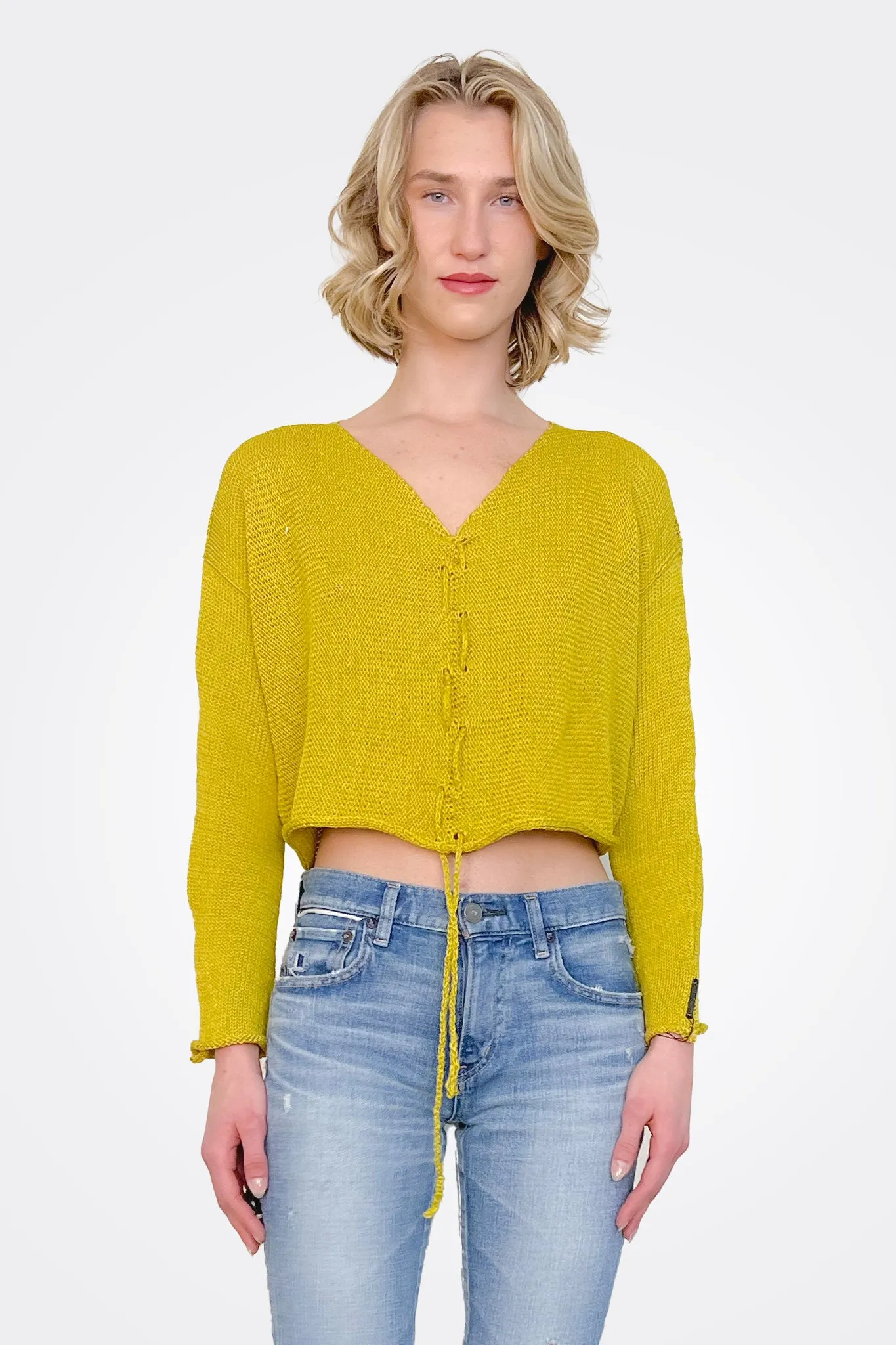 Ruche Crop Pullover - Mustard