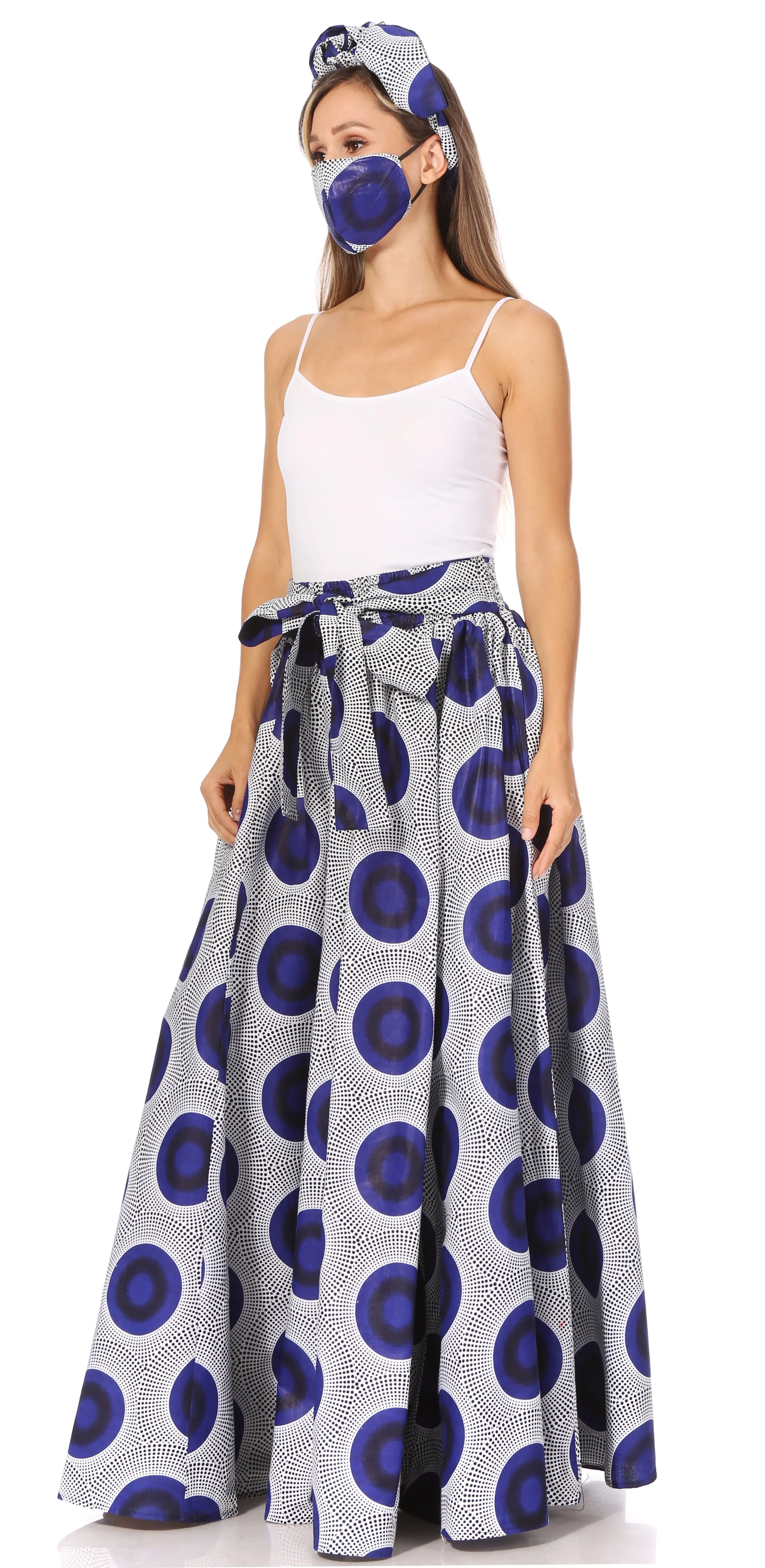 Sakkas Asma's Second Convertible Traditional Wax Print Maxi Skirt with Adjustable Straps