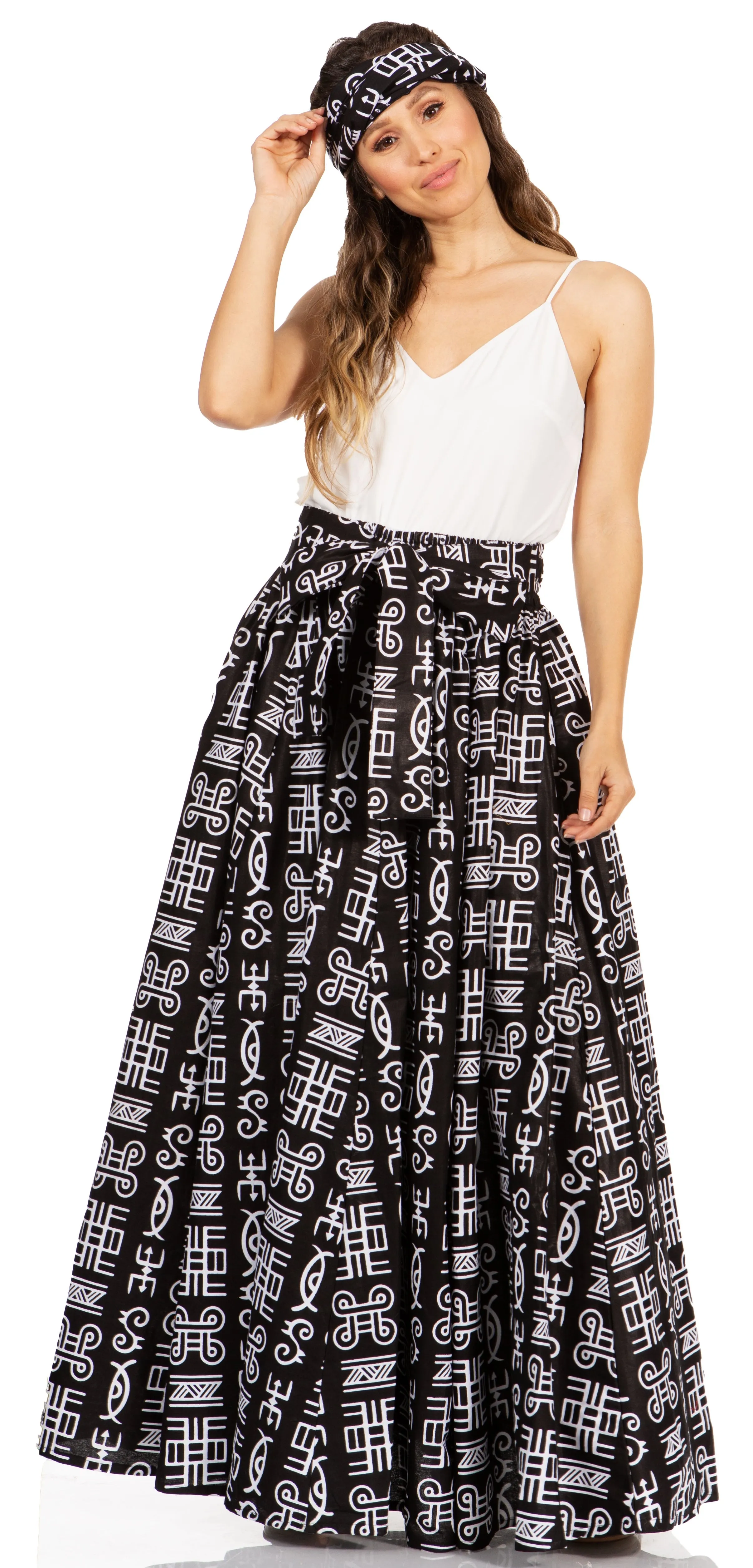 Sakkas Asma's Second Convertible Traditional Wax Print Maxi Skirt with Adjustable Straps