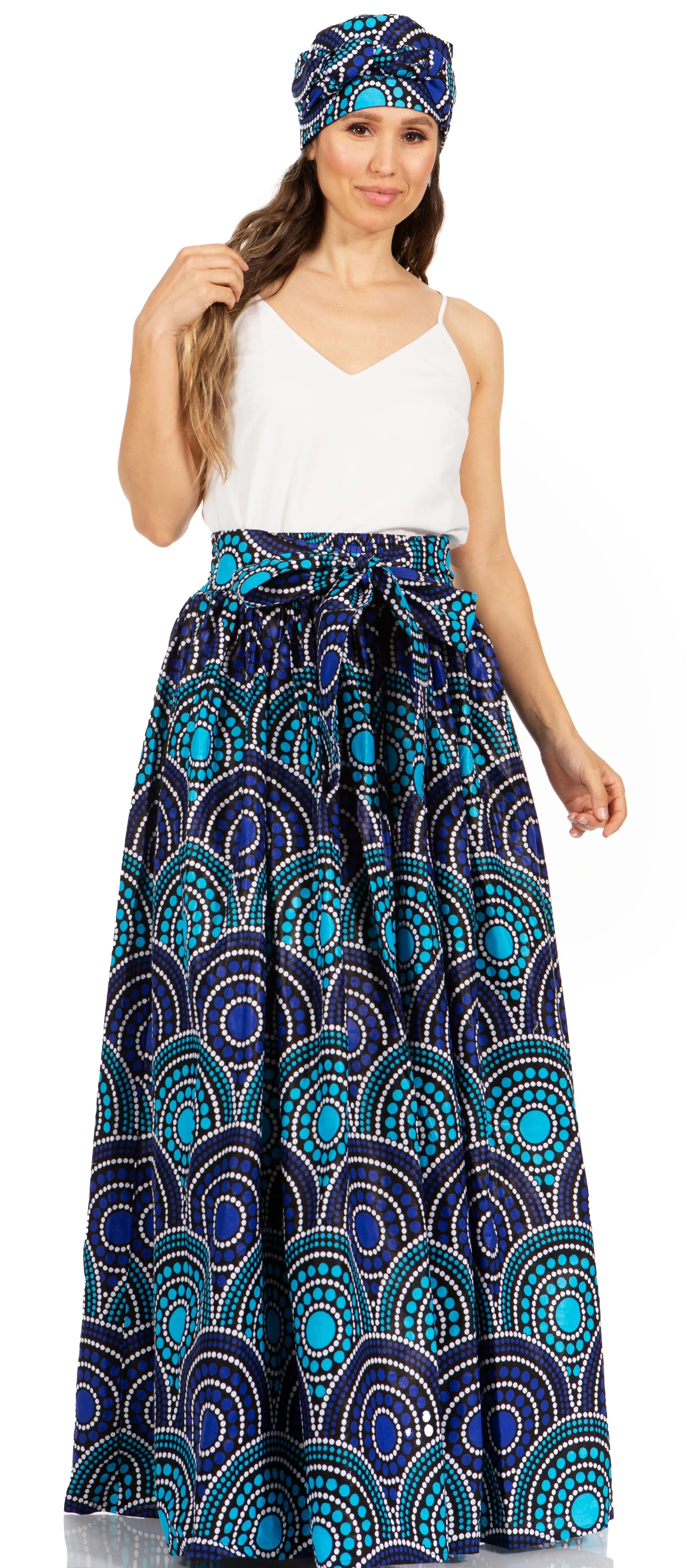 Sakkas Asma's Second Convertible Traditional Wax Print Maxi Skirt with Adjustable Straps