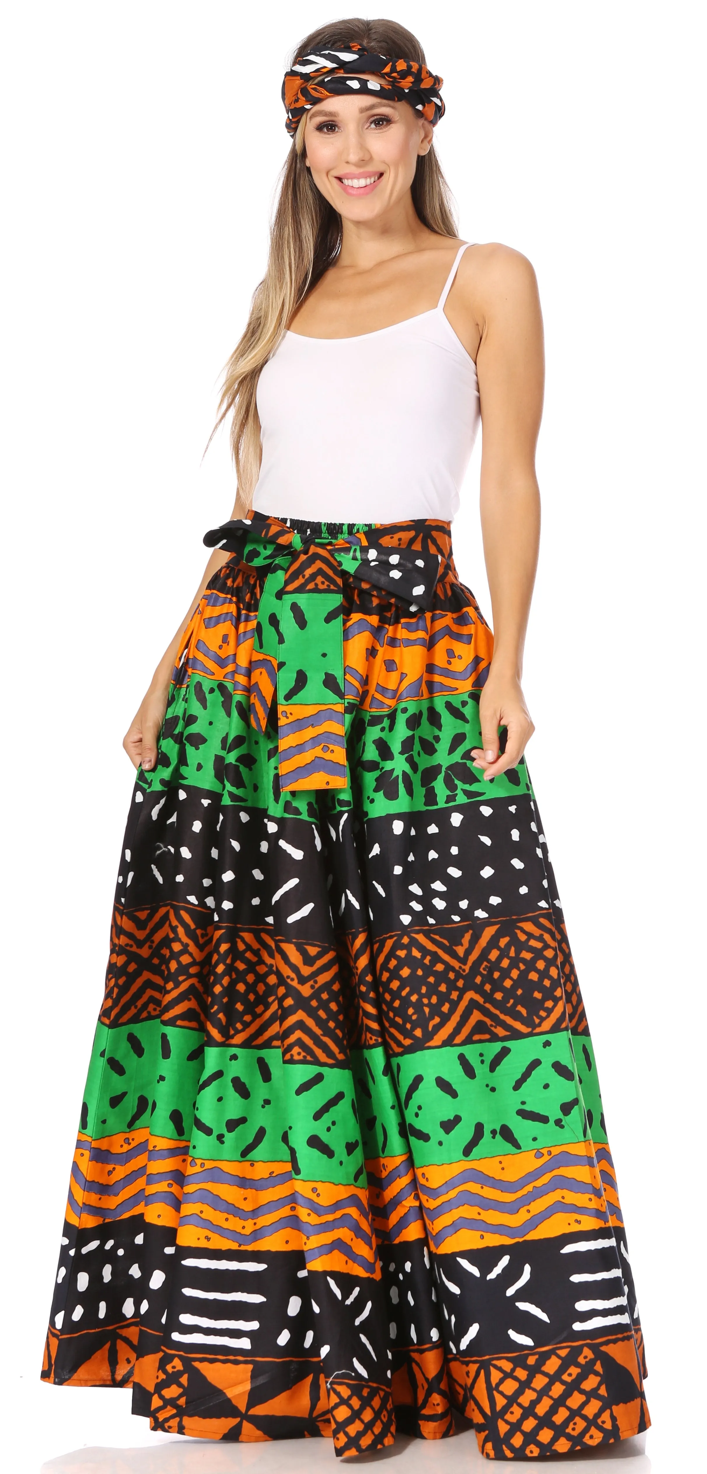 Sakkas Asma's Second Convertible Traditional Wax Print Maxi Skirt with Adjustable Straps