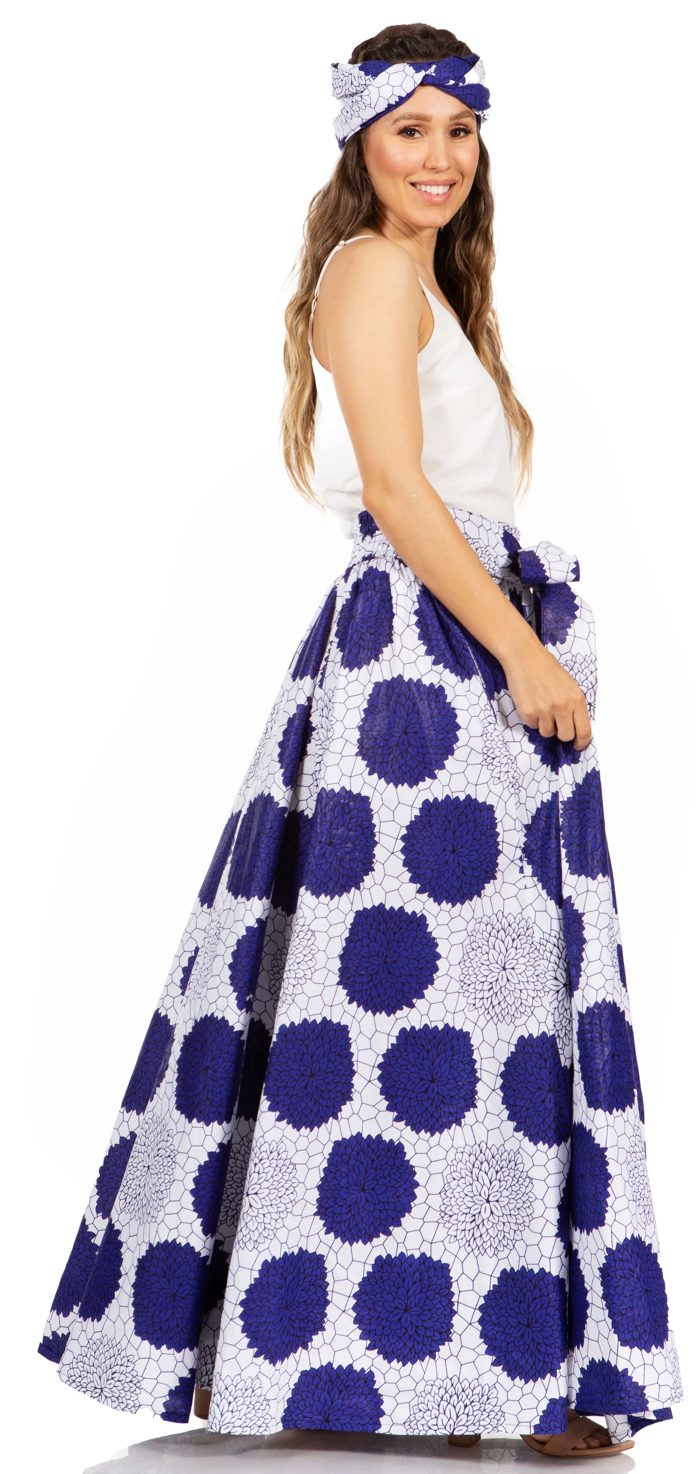 Sakkas Asma's Second Convertible Traditional Wax Print Maxi Skirt with Adjustable Straps