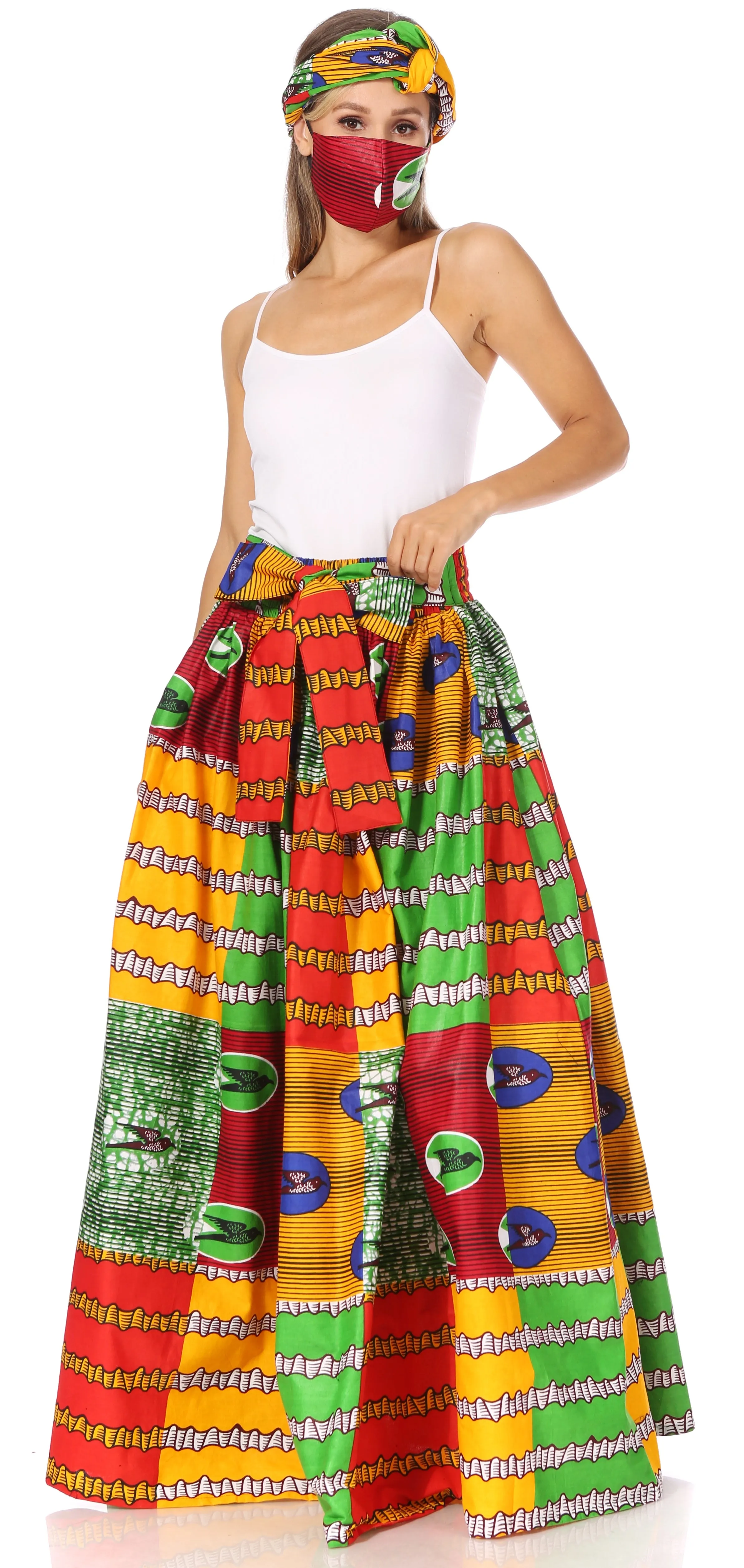 Sakkas Asma's Second Convertible Traditional Wax Print Maxi Skirt with Adjustable Straps