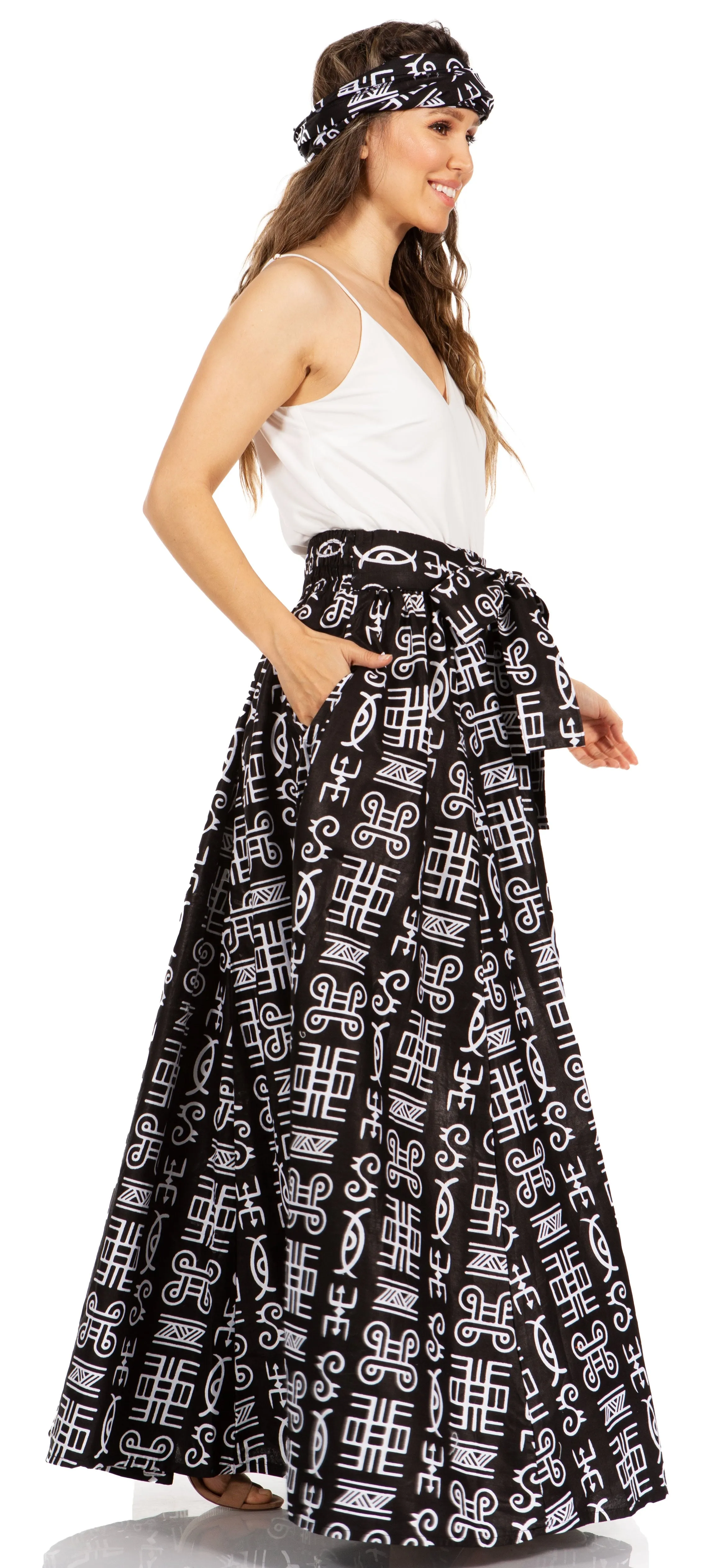 Sakkas Asma's Second Convertible Traditional Wax Print Maxi Skirt with Adjustable Straps