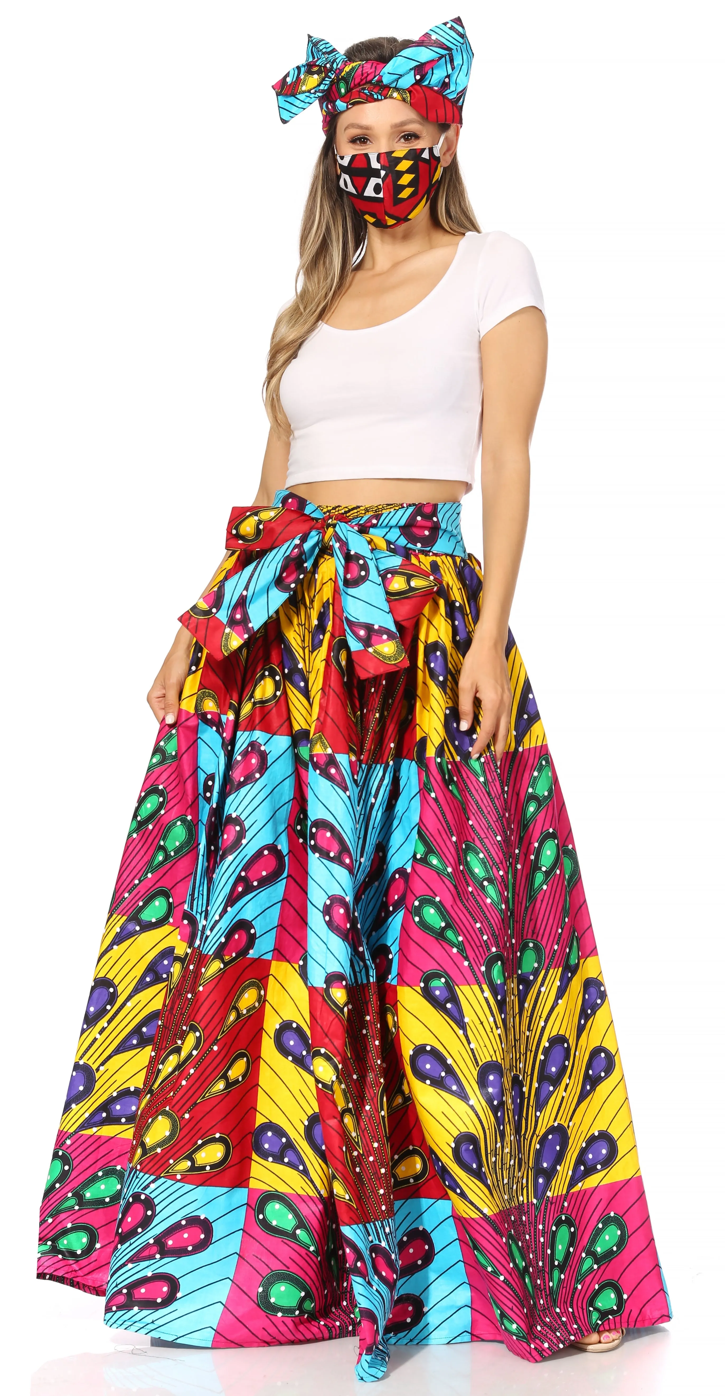 Sakkas Asma's Second Convertible Traditional Wax Print Maxi Skirt with Adjustable Straps