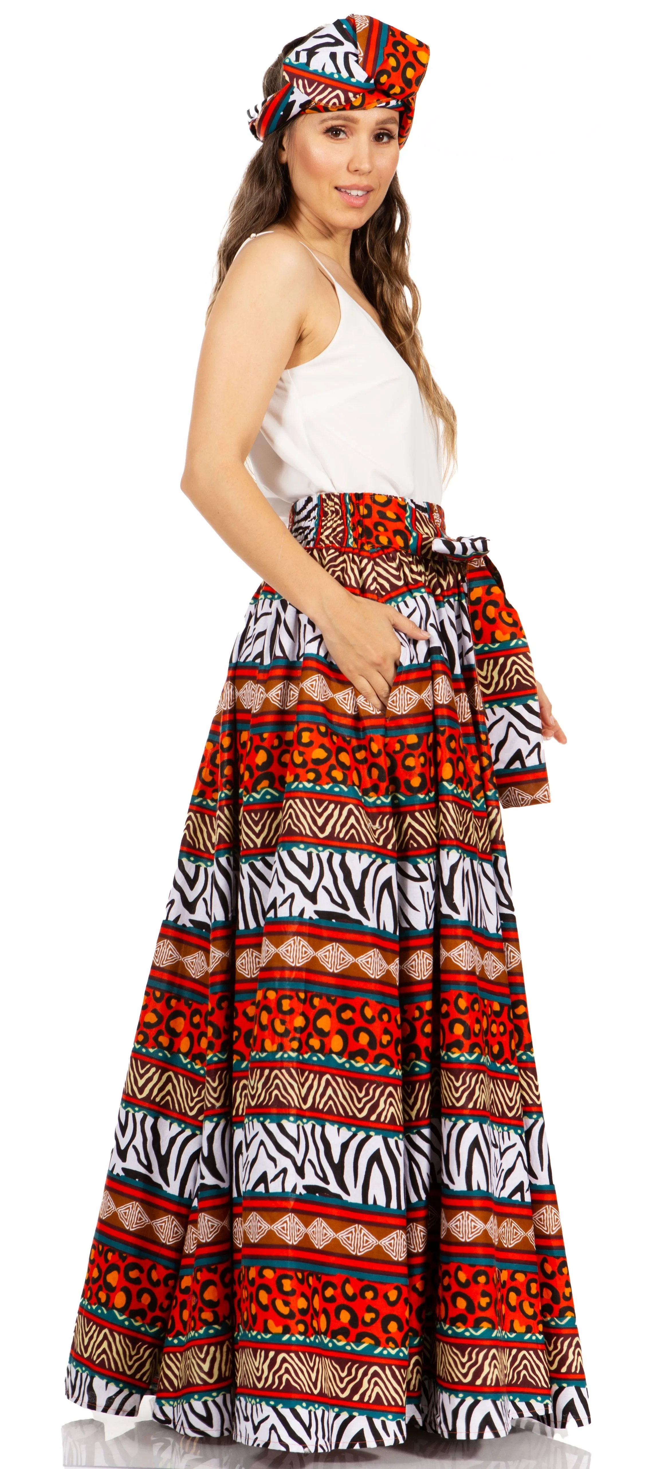 Sakkas Asma's Second Convertible Traditional Wax Print Maxi Skirt with Adjustable Straps