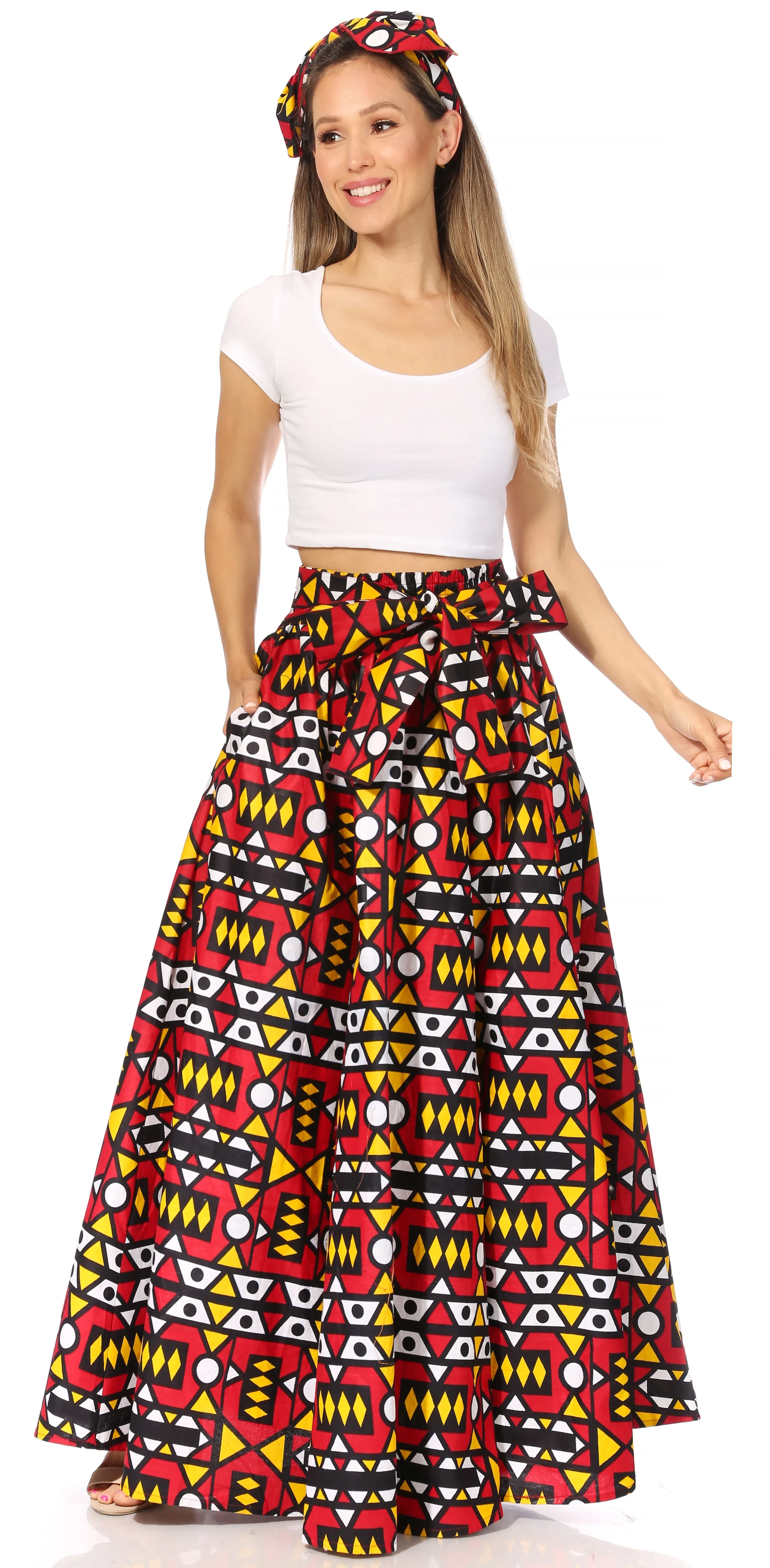 Sakkas Asma's Second Convertible Traditional Wax Print Maxi Skirt with Adjustable Straps