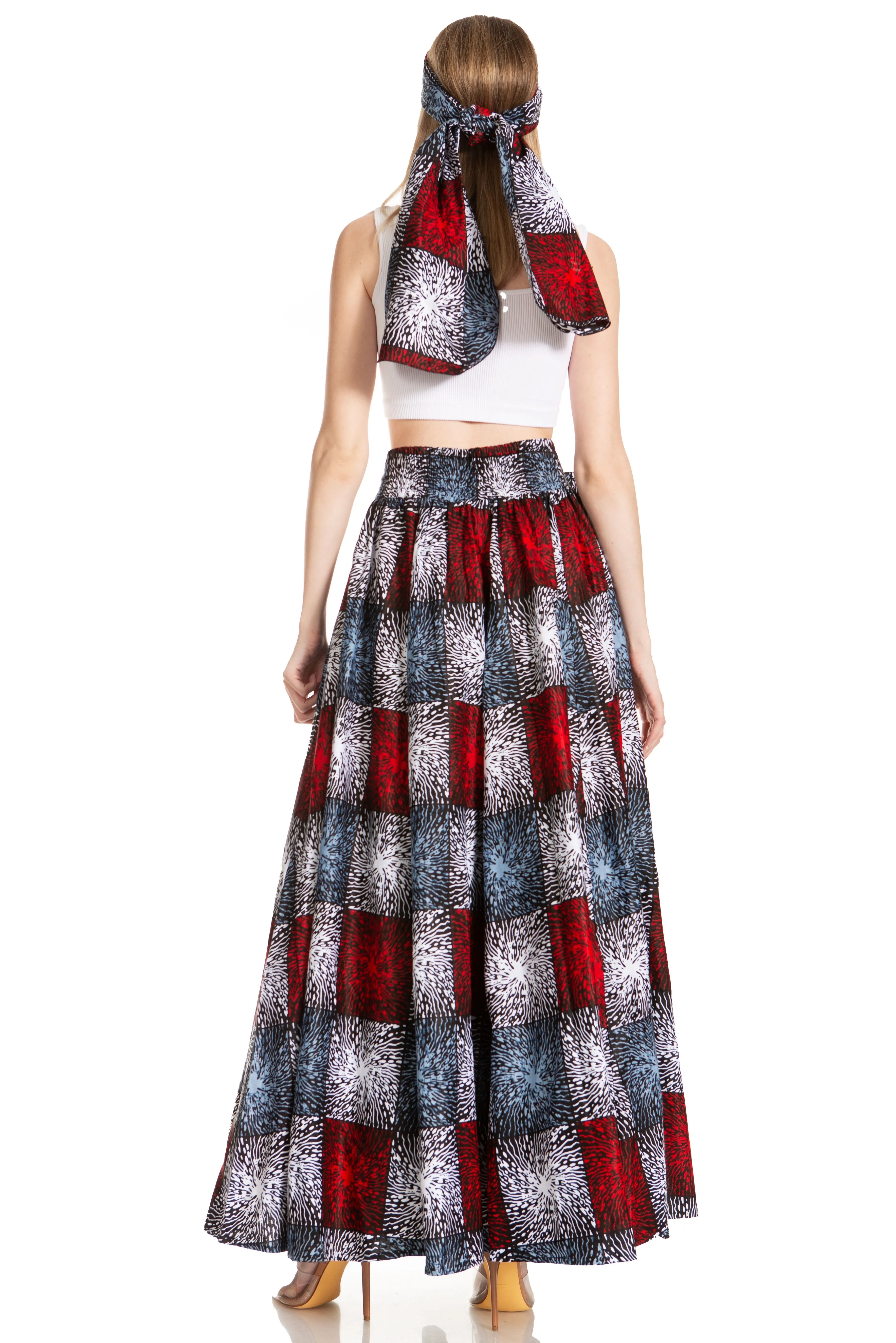 Sakkas Asma's Second Convertible Traditional Wax Print Maxi Skirt with Adjustable Straps