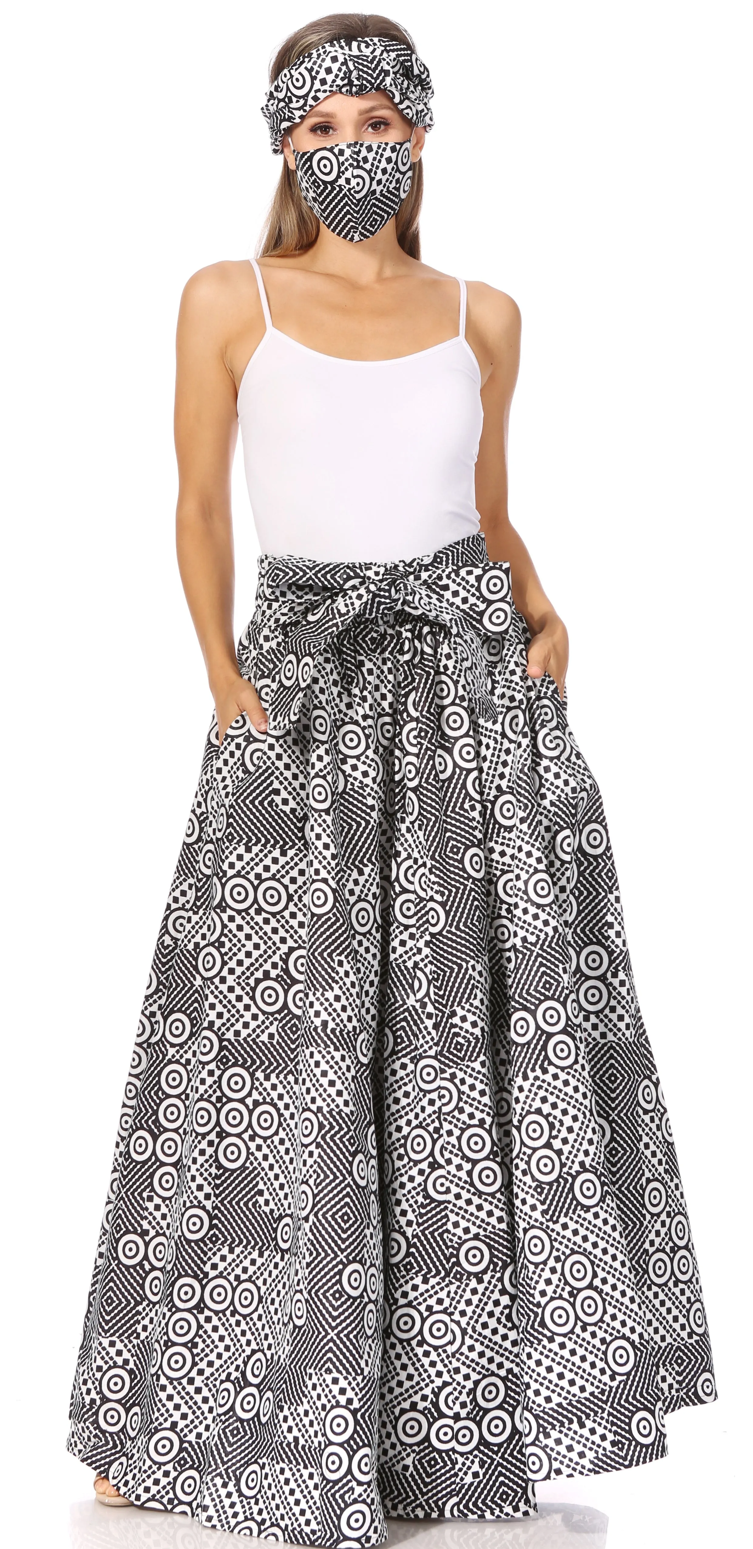 Sakkas Asma's Second Convertible Traditional Wax Print Maxi Skirt with Adjustable Straps