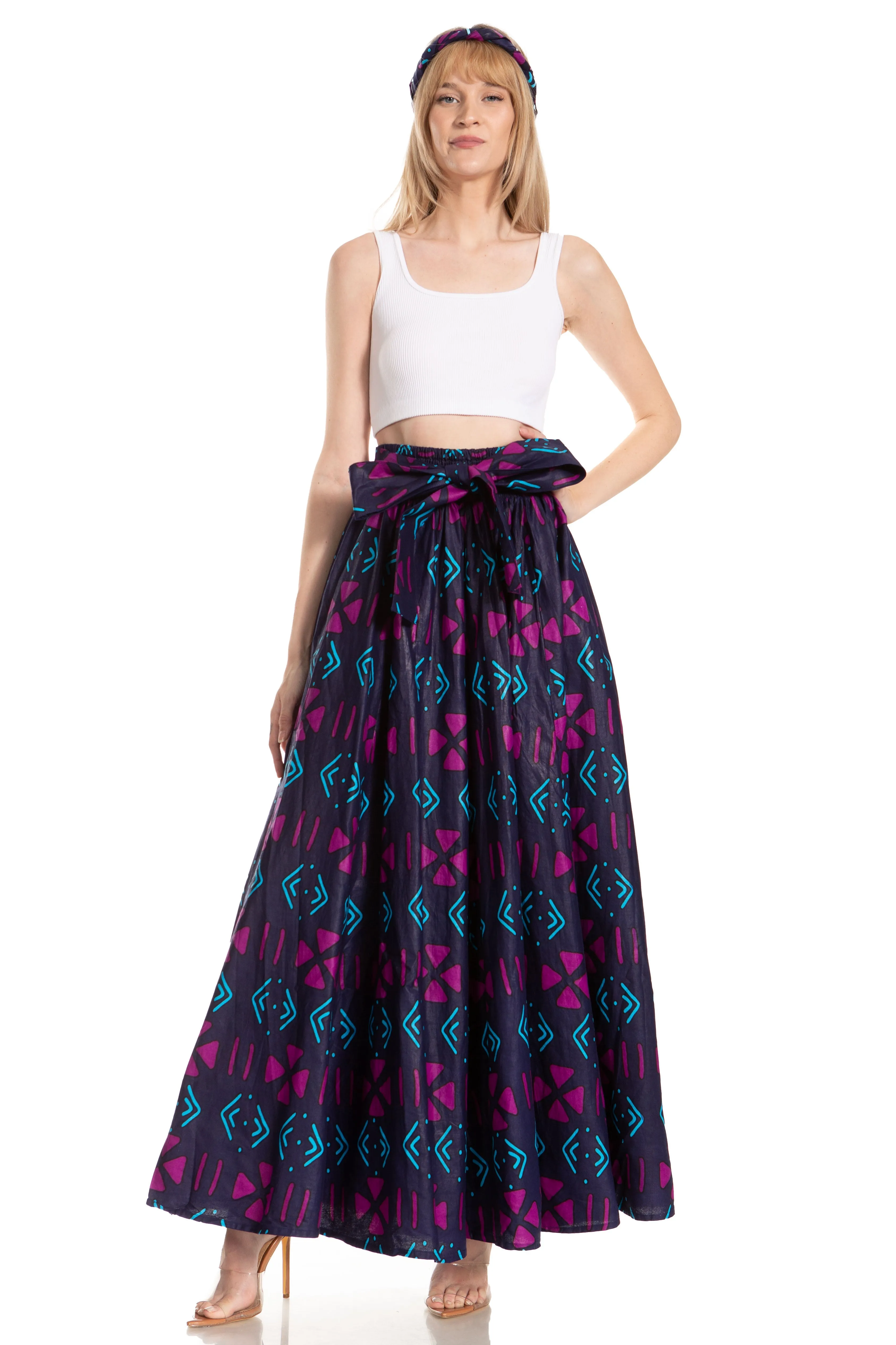 Sakkas Asma's Second Convertible Traditional Wax Print Maxi Skirt with Adjustable Straps