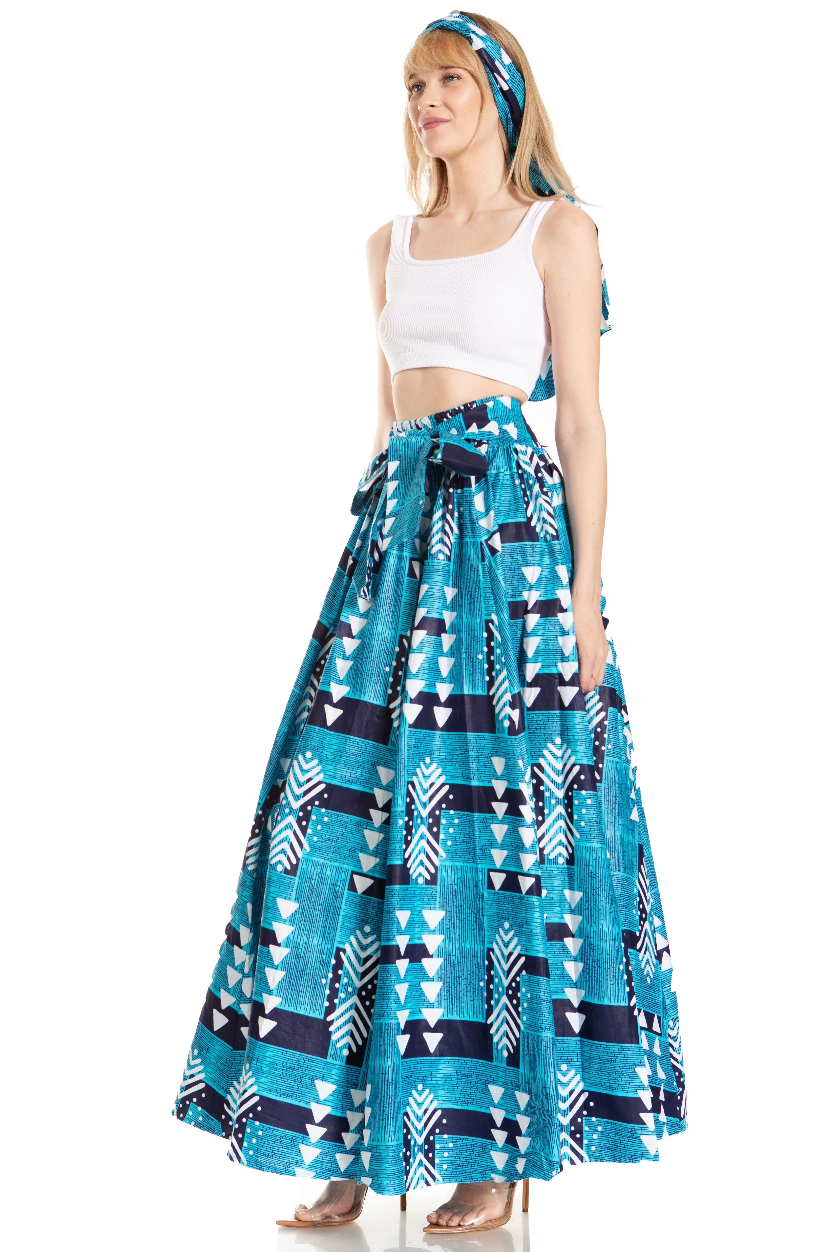 Sakkas Asma's Second Convertible Traditional Wax Print Maxi Skirt with Adjustable Straps