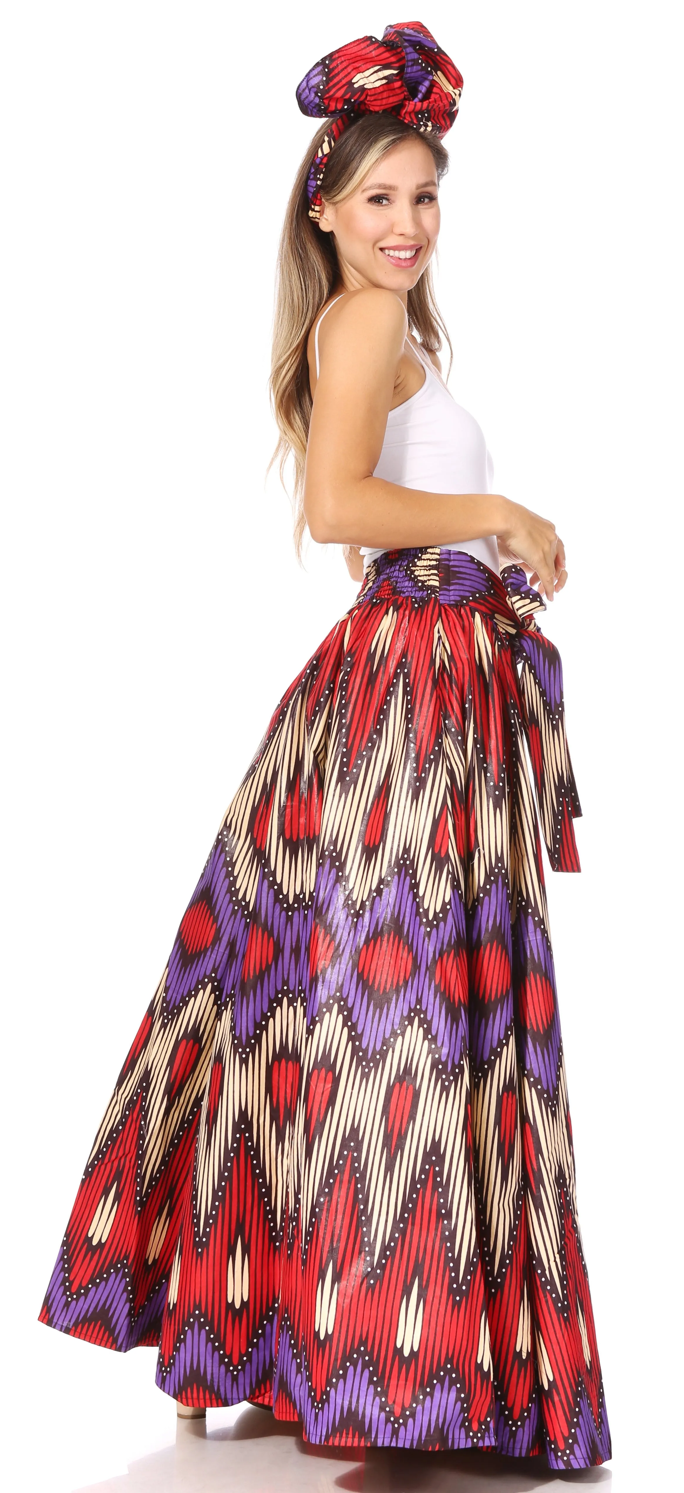 Sakkas Asma's Second Convertible Traditional Wax Print Maxi Skirt with Adjustable Straps