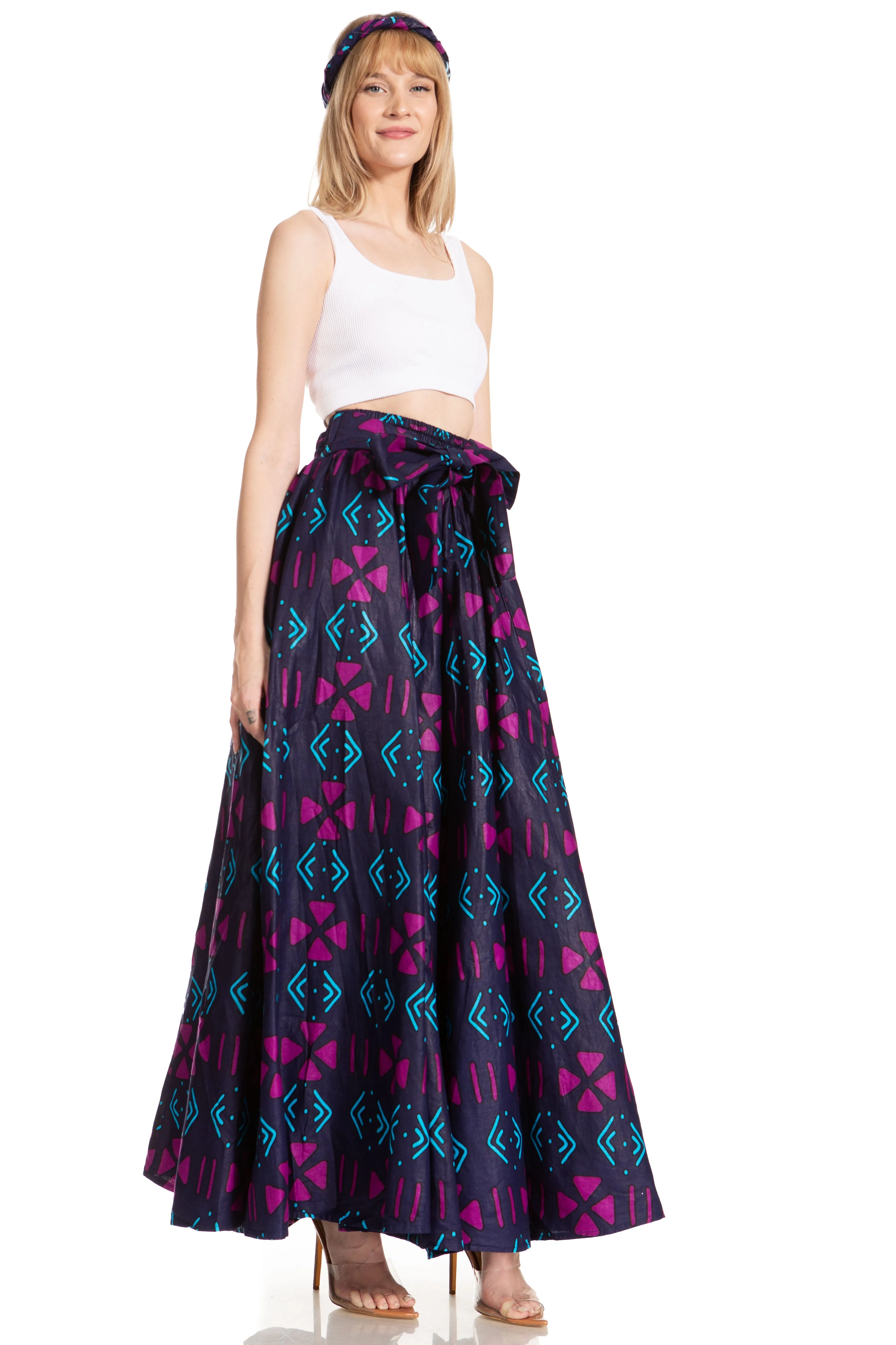 Sakkas Asma's Second Convertible Traditional Wax Print Maxi Skirt with Adjustable Straps