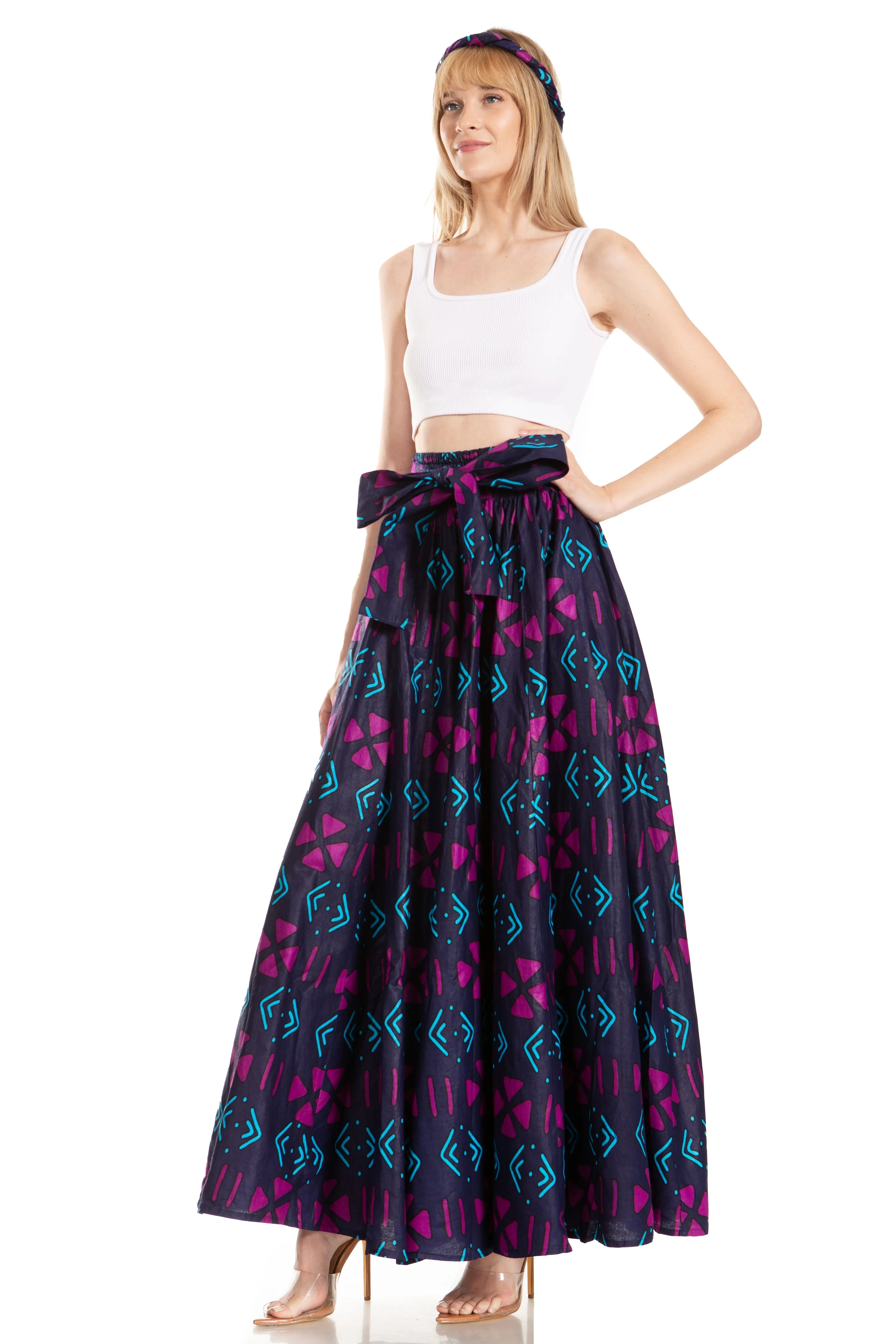 Sakkas Asma's Second Convertible Traditional Wax Print Maxi Skirt with Adjustable Straps