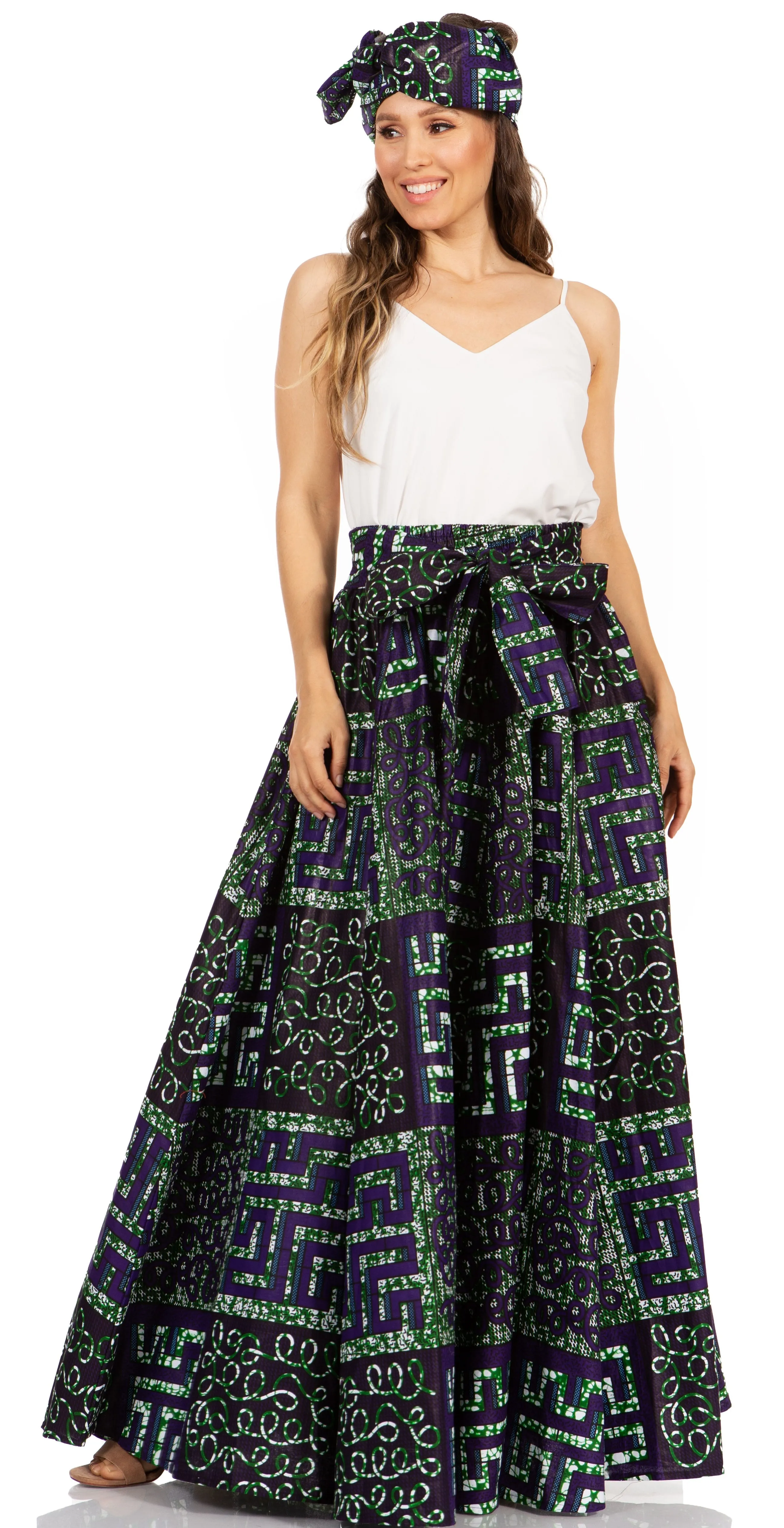 Sakkas Asma's Second Convertible Traditional Wax Print Maxi Skirt with Adjustable Straps