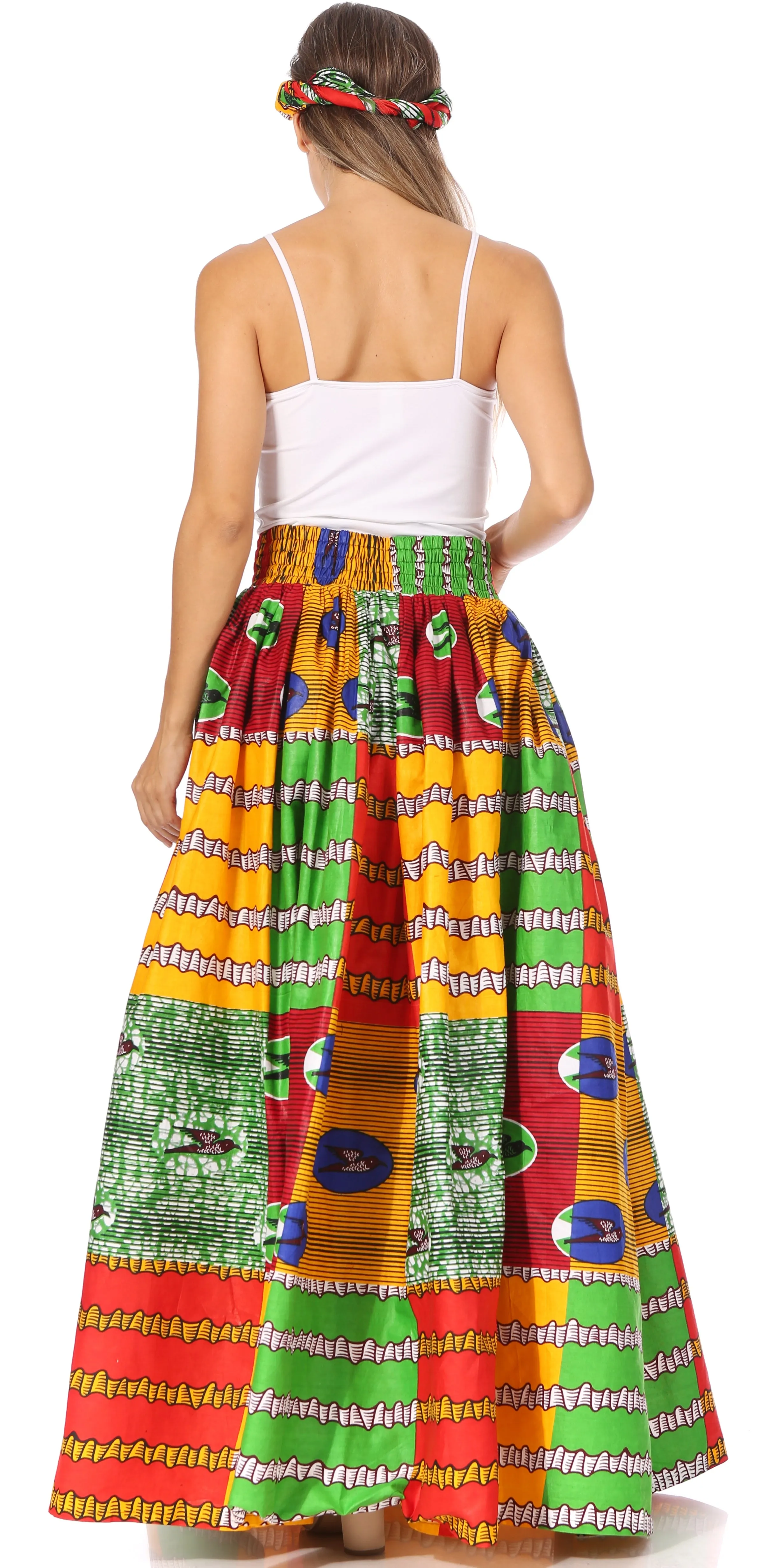 Sakkas Asma's Second Convertible Traditional Wax Print Maxi Skirt with Adjustable Straps