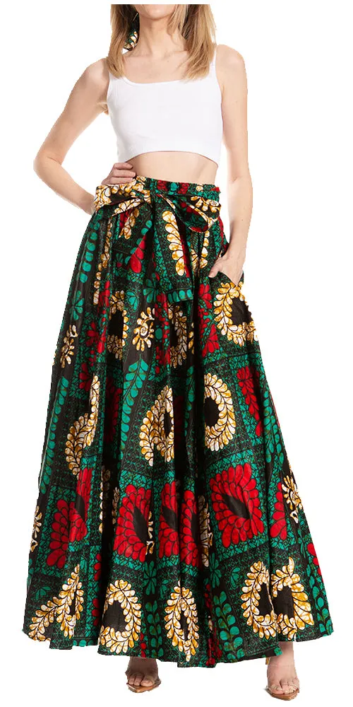 Sakkas Asma's Second Convertible Traditional Wax Print Maxi Skirt with Adjustable Straps