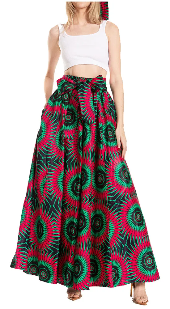 Sakkas Asma's Second Convertible Traditional Wax Print Maxi Skirt with Adjustable Straps