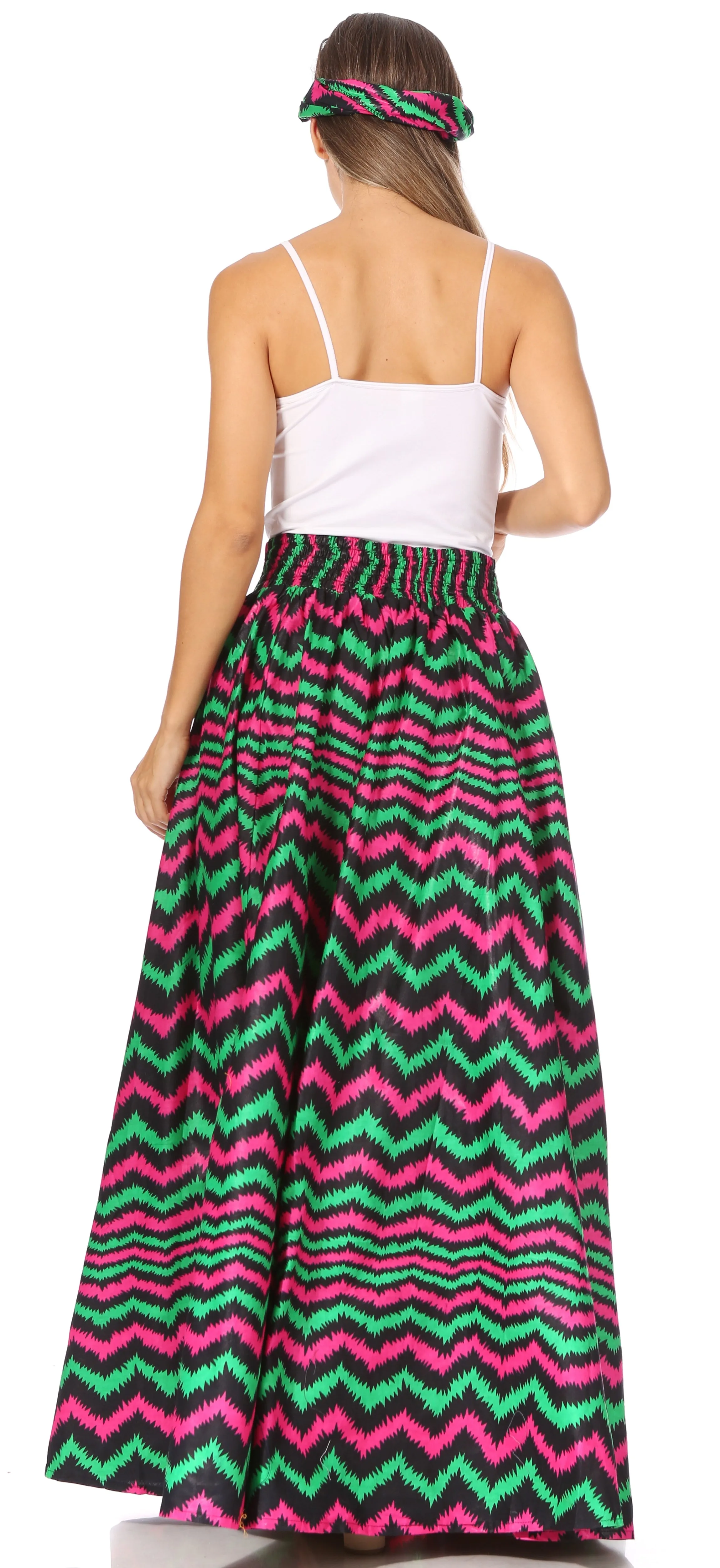 Sakkas Asma's Second Convertible Traditional Wax Print Maxi Skirt with Adjustable Straps