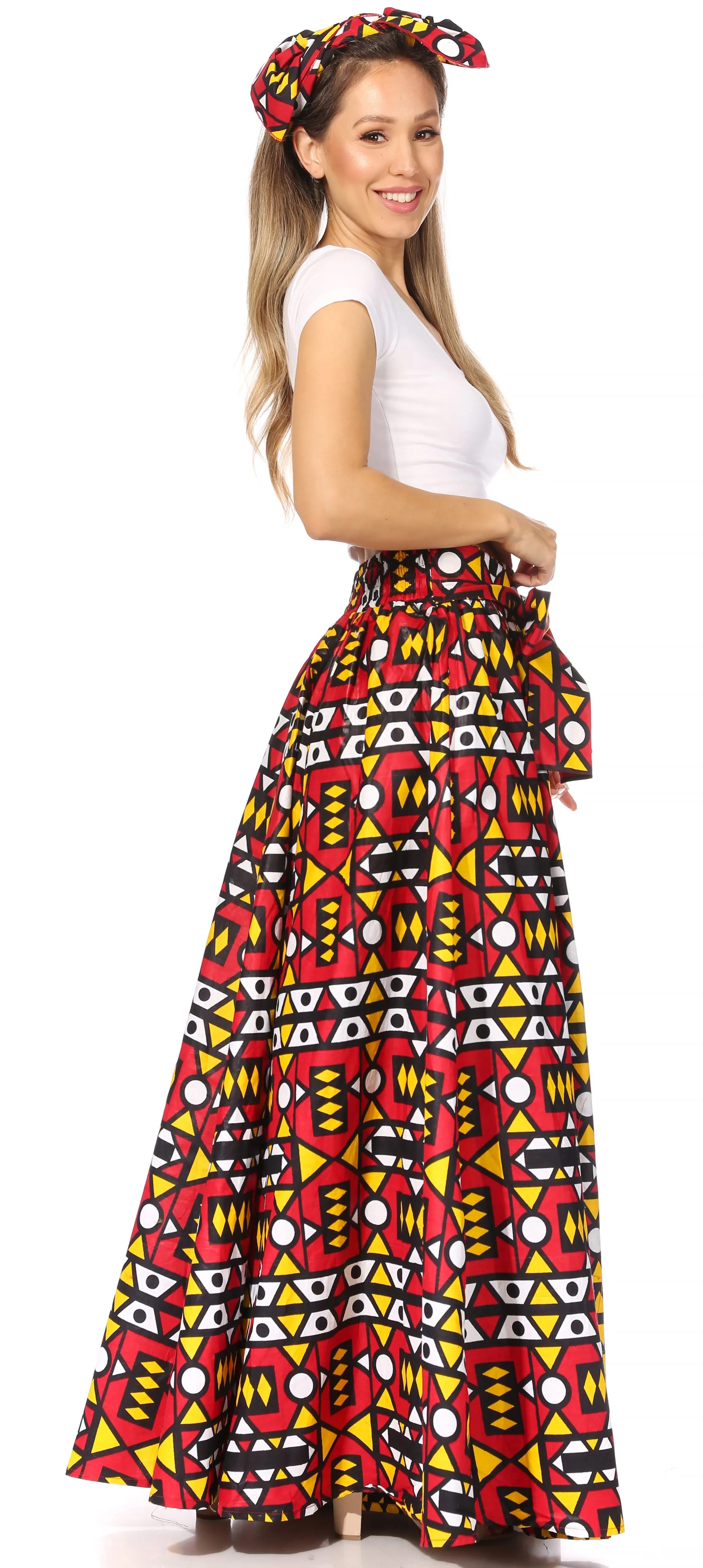 Sakkas Asma's Second Convertible Traditional Wax Print Maxi Skirt with Adjustable Straps