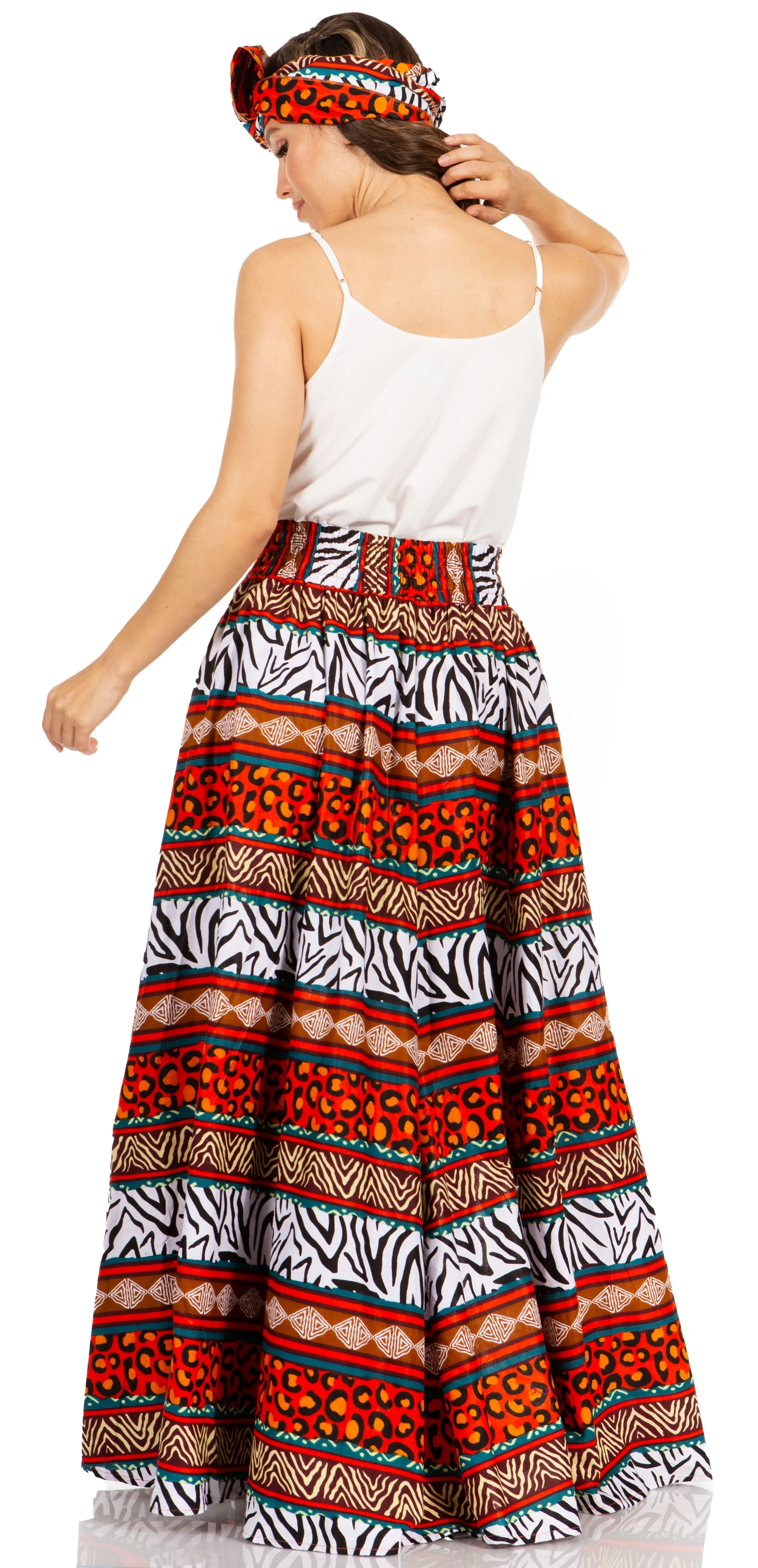 Sakkas Asma's Second Convertible Traditional Wax Print Maxi Skirt with Adjustable Straps